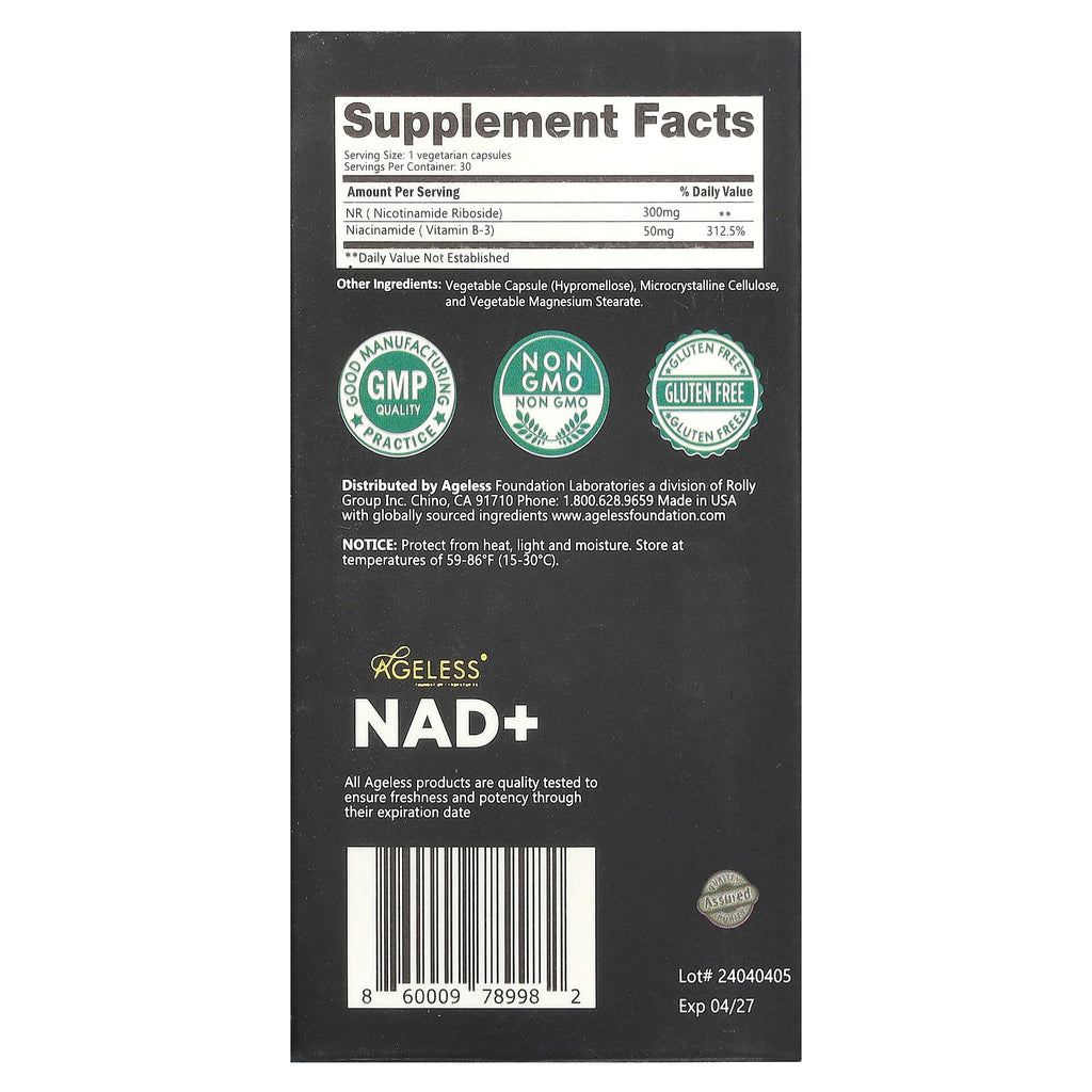 Ageless Foundation Laboratories, NAD+ Boost, 30 Veg Capsules