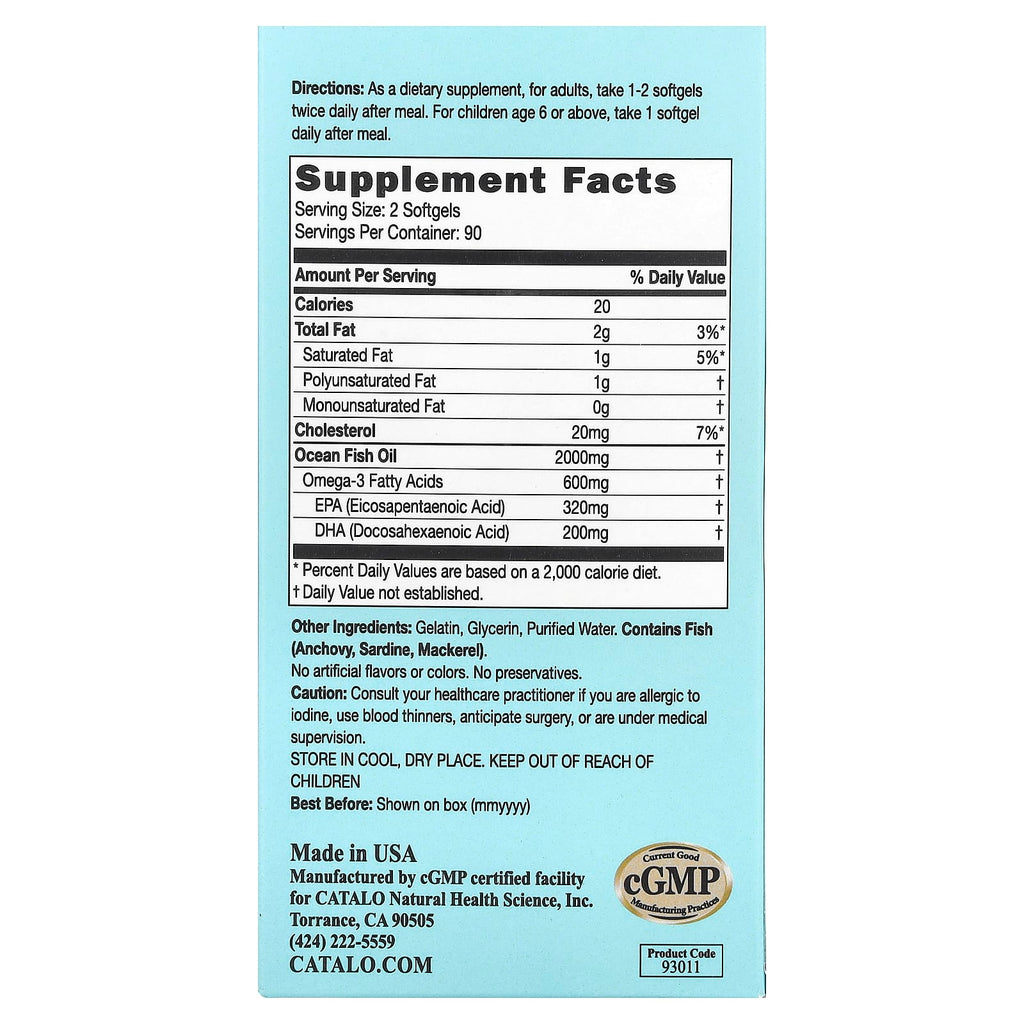 CATALO, Omega-3 Fish Oil, 180 Softgels (1,000 mg per Serving)