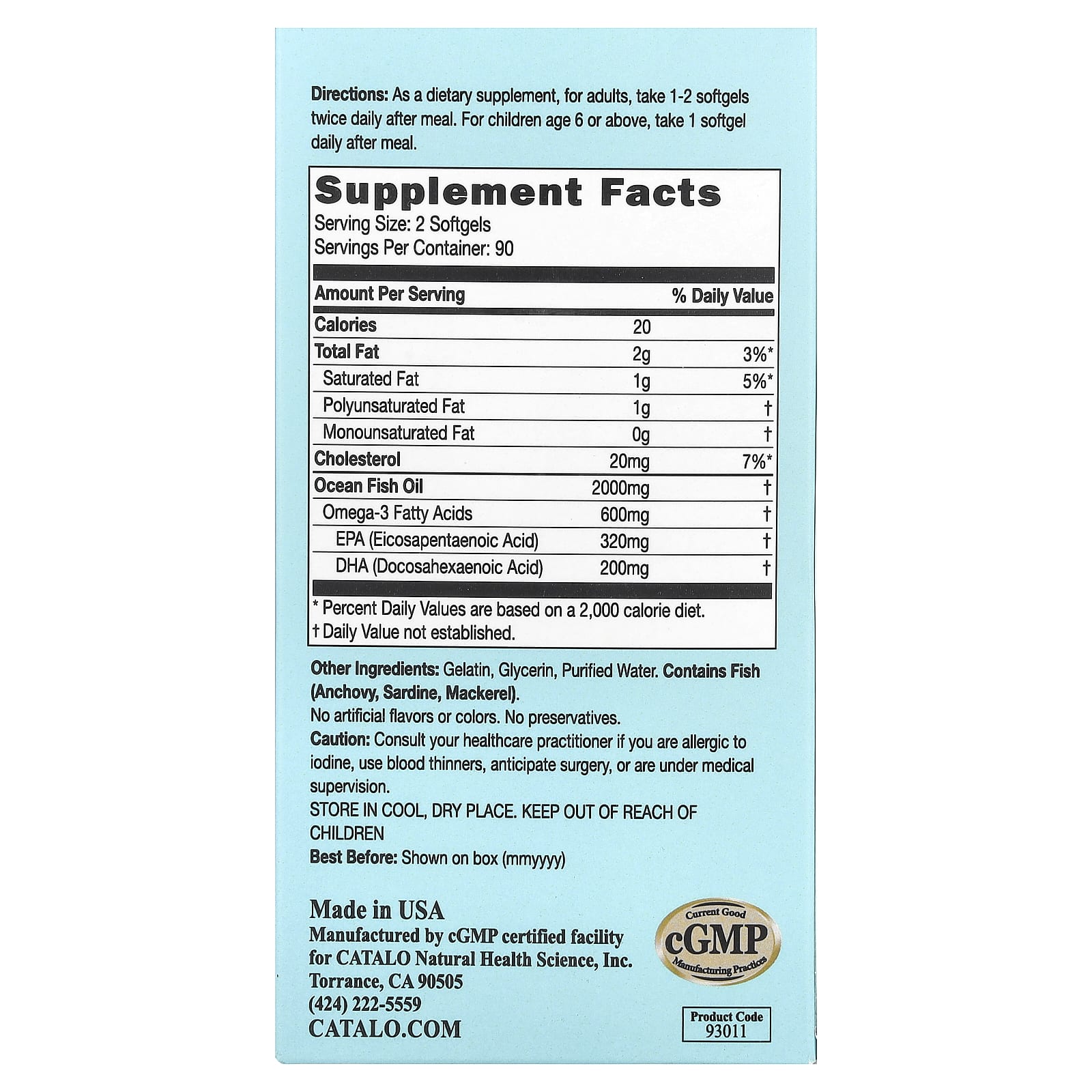 CATALO, Omega-3 Fish Oil, 180 Softgels (1,000 mg per Serving)