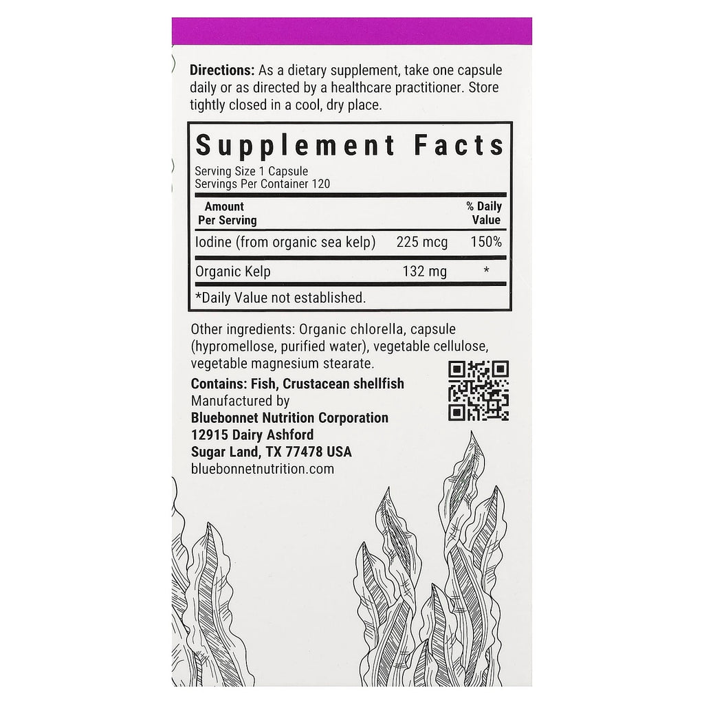 Bluebonnet Nutrition, Atlantic Sea Kelp Iodine, 225 mcg, 120 Vegetable Capsules