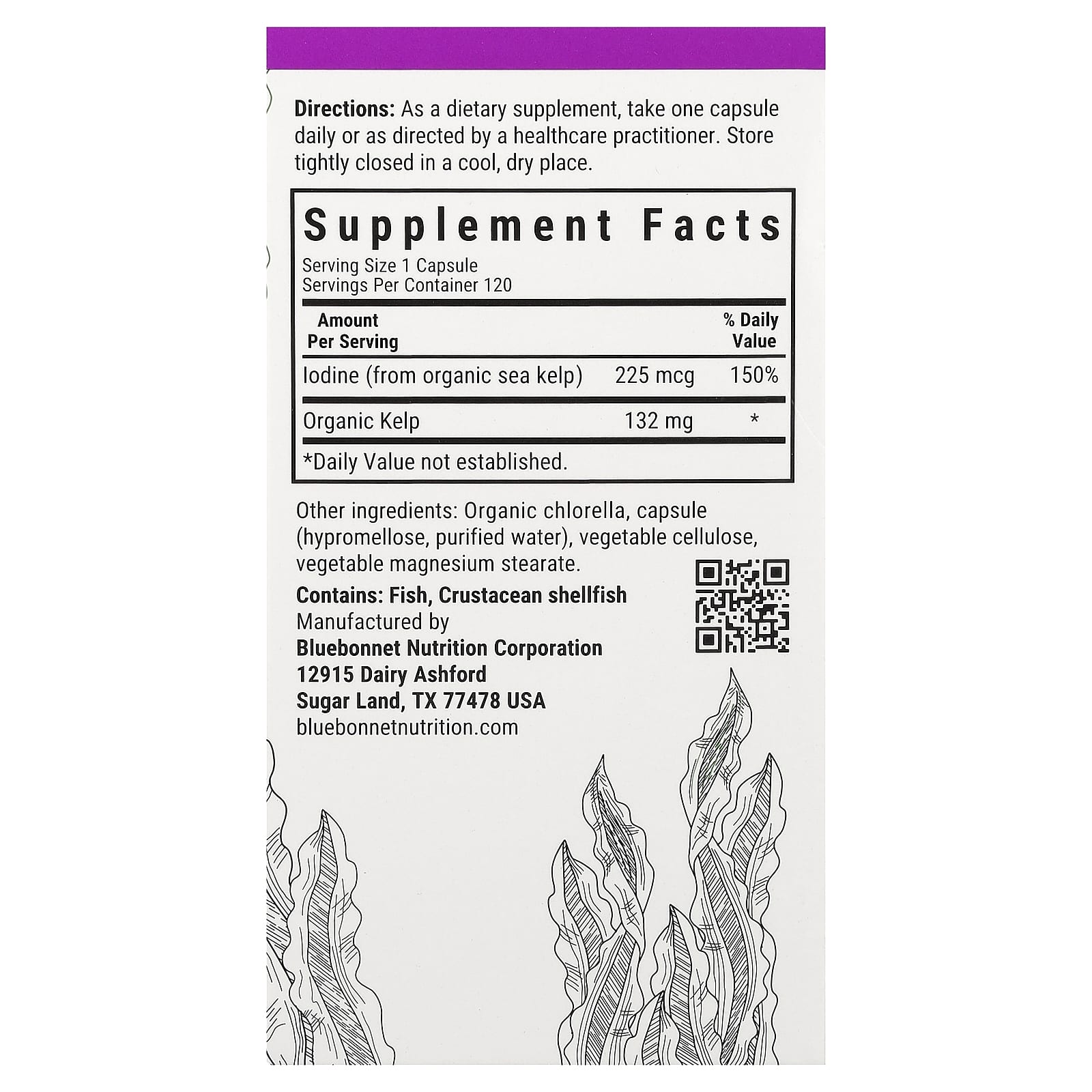 Bluebonnet Nutrition, Atlantic Sea Kelp Iodine, 225 mcg, 120 Vegetable Capsules