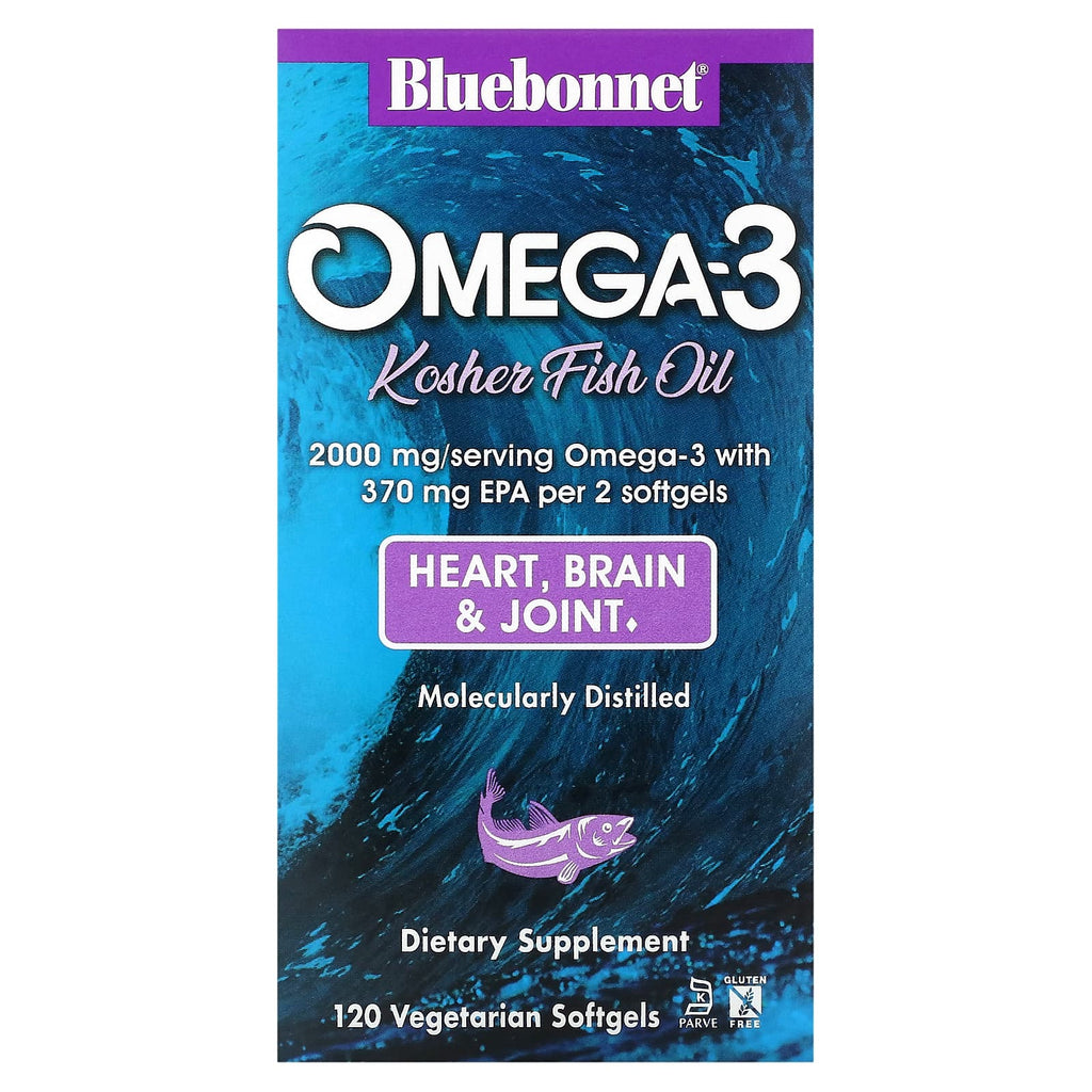 Bluebonnet Nutrition, Omega-3 Kosher Fish Oil, 120 Vegetarian Softgels (1,000 mg per Softgel)