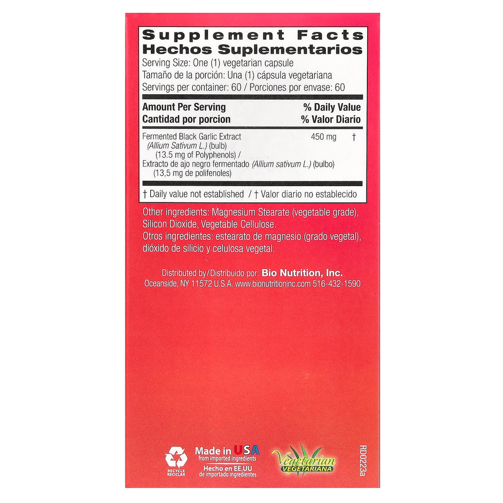 Bio Nutrition, Fermented Black Garlic, 450 mg , 60 Vegetarian Capsules