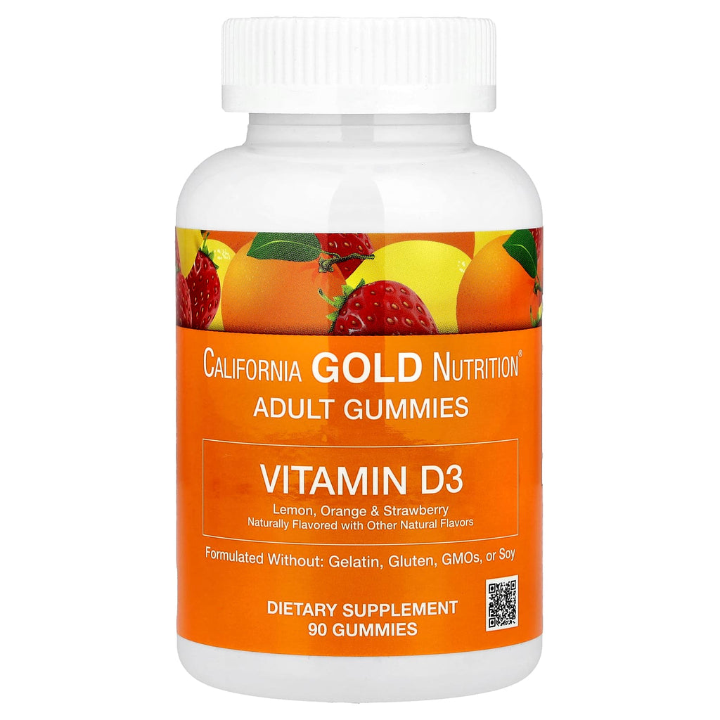 California Gold Nutrition, Vitamin D3 Gummies, Lemon, Orange, & Strawberry, 90 Gummies (25 mcg (1,000 IU per Gummy))