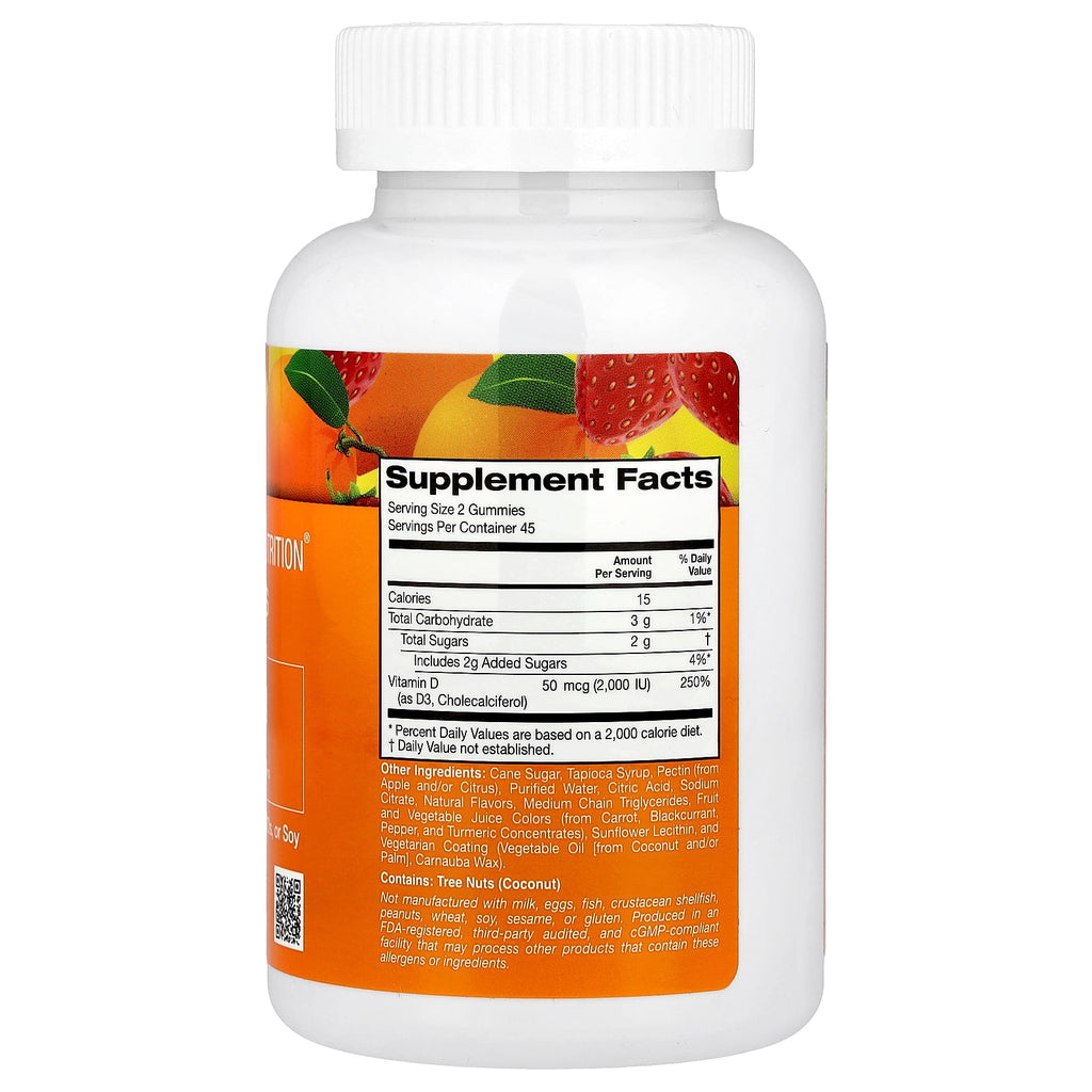 California Gold Nutrition, Vitamin D3 Gummies, Lemon, Orange, & Strawberry, 90 Gummies (25 mcg (1,000 IU per Gummy))