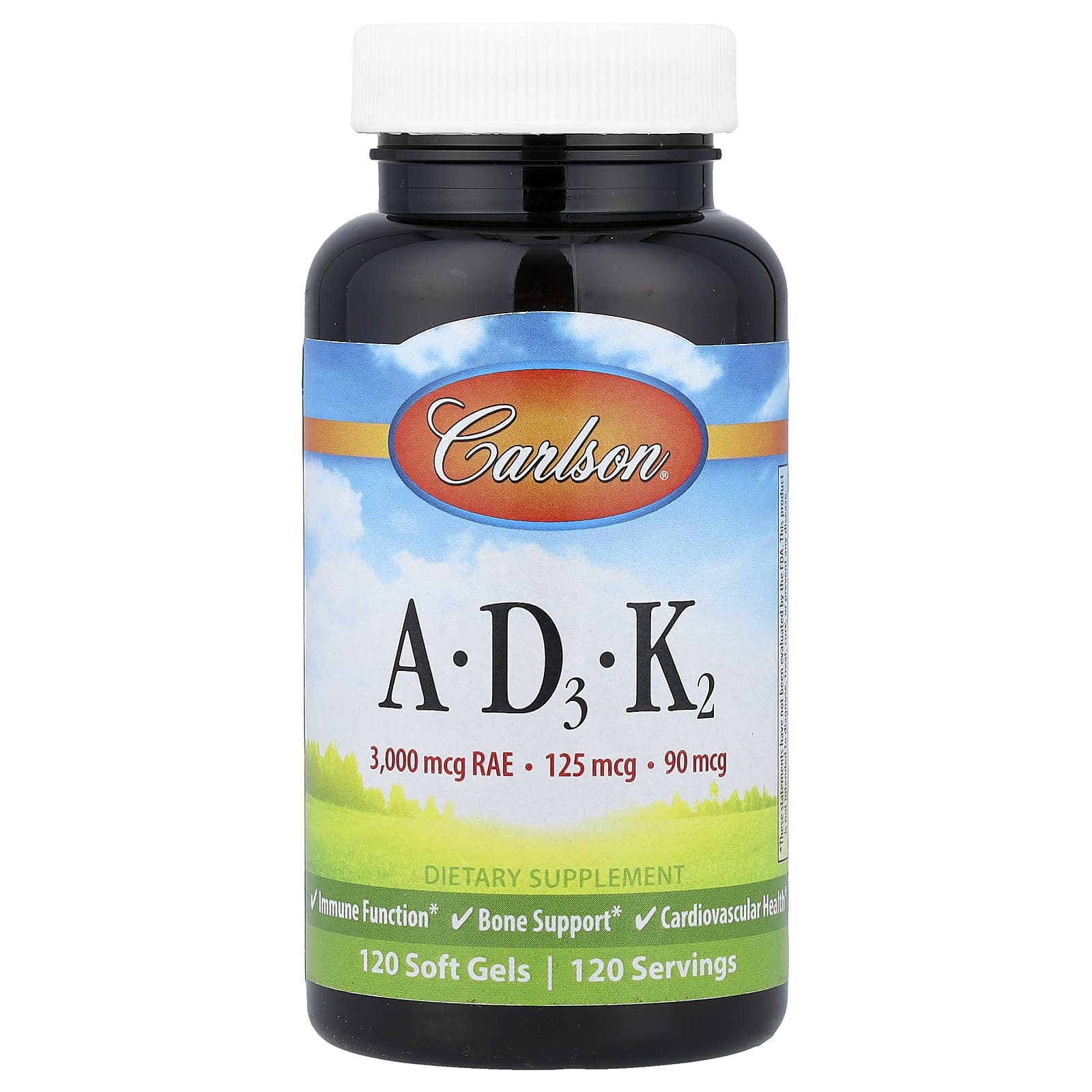 Carlson, Vitamins A, D3, K2, 120 Softgels