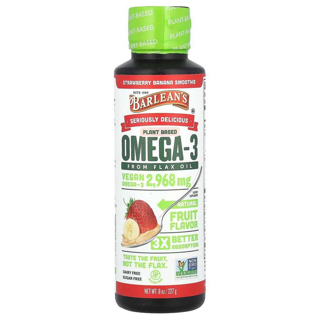 Barlean's, Seriously Delicious®, Plant Based Omega-3 from Flax Oil, Strawberry Banana Smoothie, 2,968 mg, 8 oz (227 g)