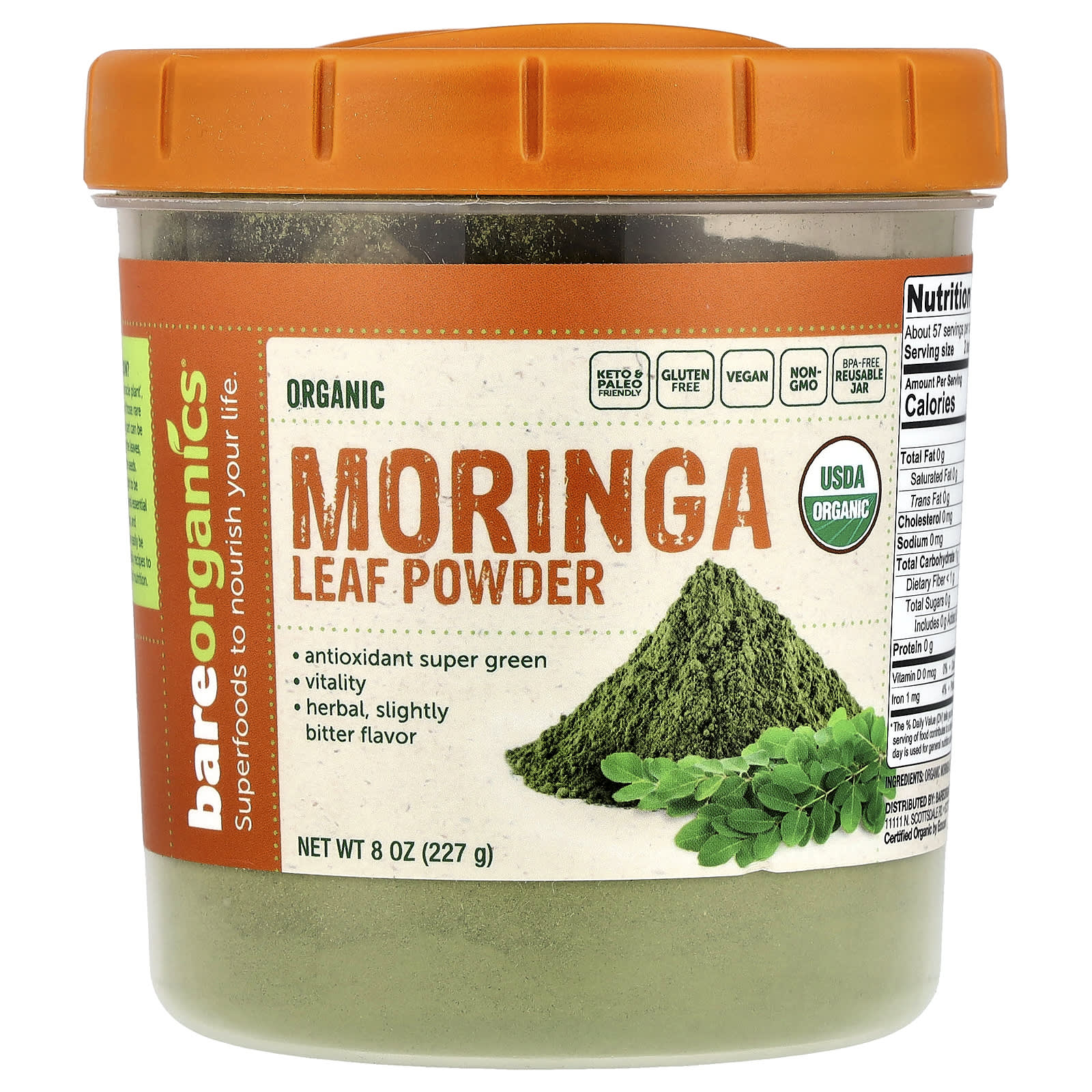 BareOrganics, Organic Moringa Leaf Powder, 8 oz (227 g)