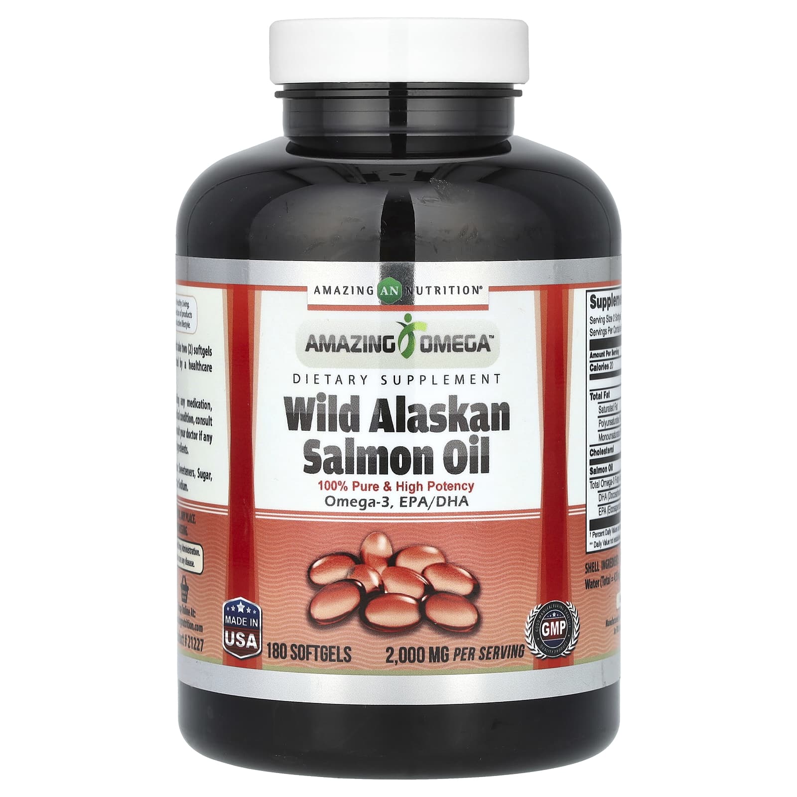 Amazing Nutrition, Wild Alaskan Salmon Oil, 180 Softgels (1,000 Per Softgel)