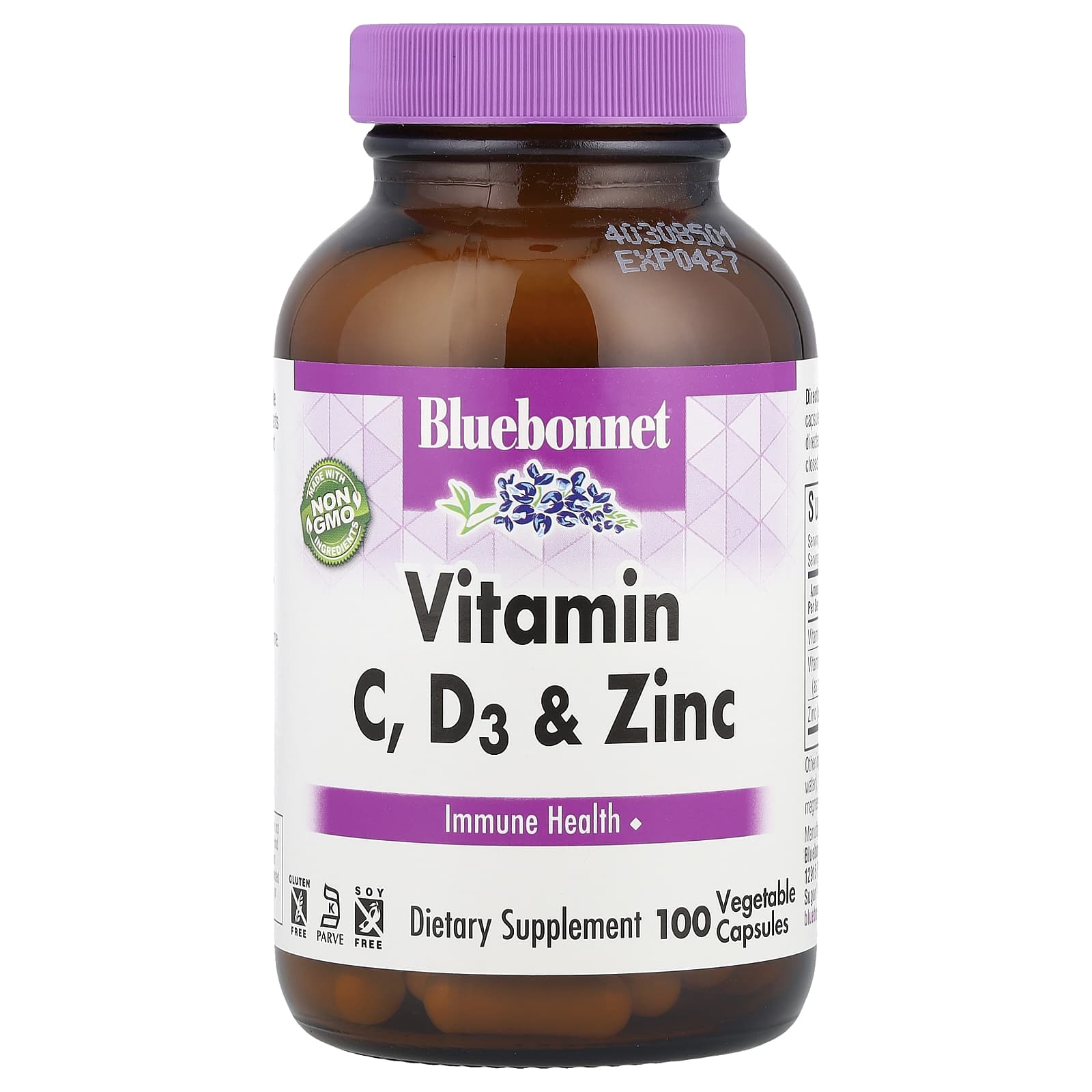 Bluebonnet Nutrition, Vitamin C, D3 & Zinc, 100 Vegetable Capsules