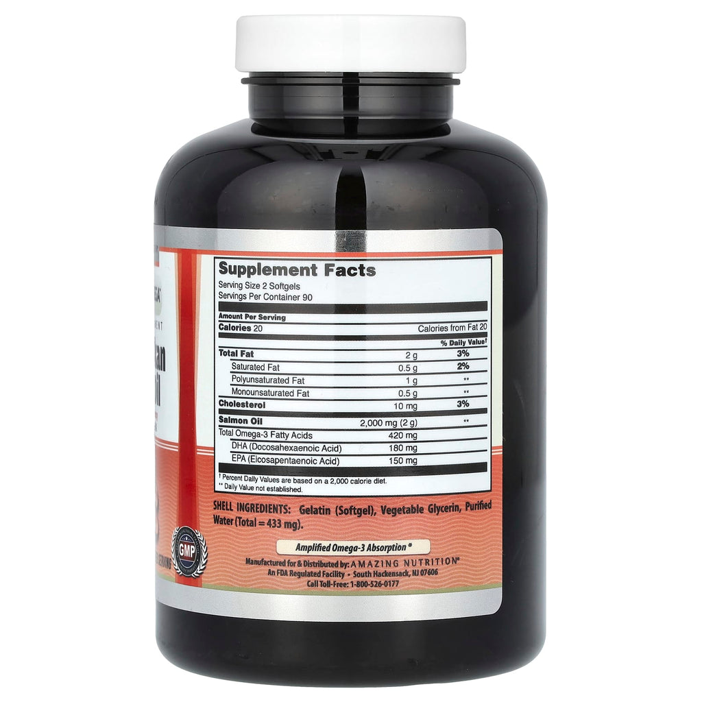 Amazing Nutrition, Wild Alaskan Salmon Oil, 180 Softgels (1,000 Per Softgel)