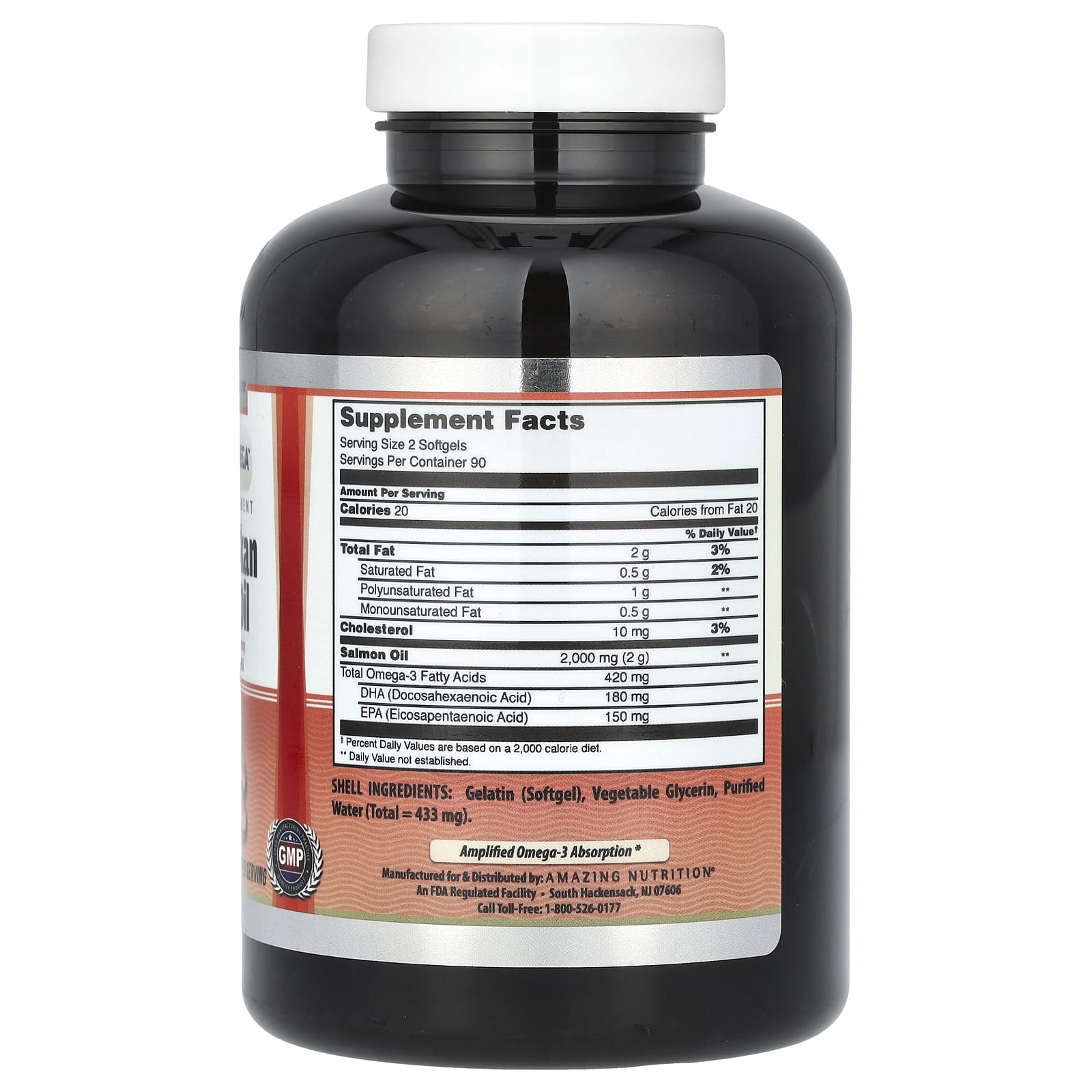 Amazing Nutrition, Wild Alaskan Salmon Oil, 180 Softgels (1,000 Per Softgel)