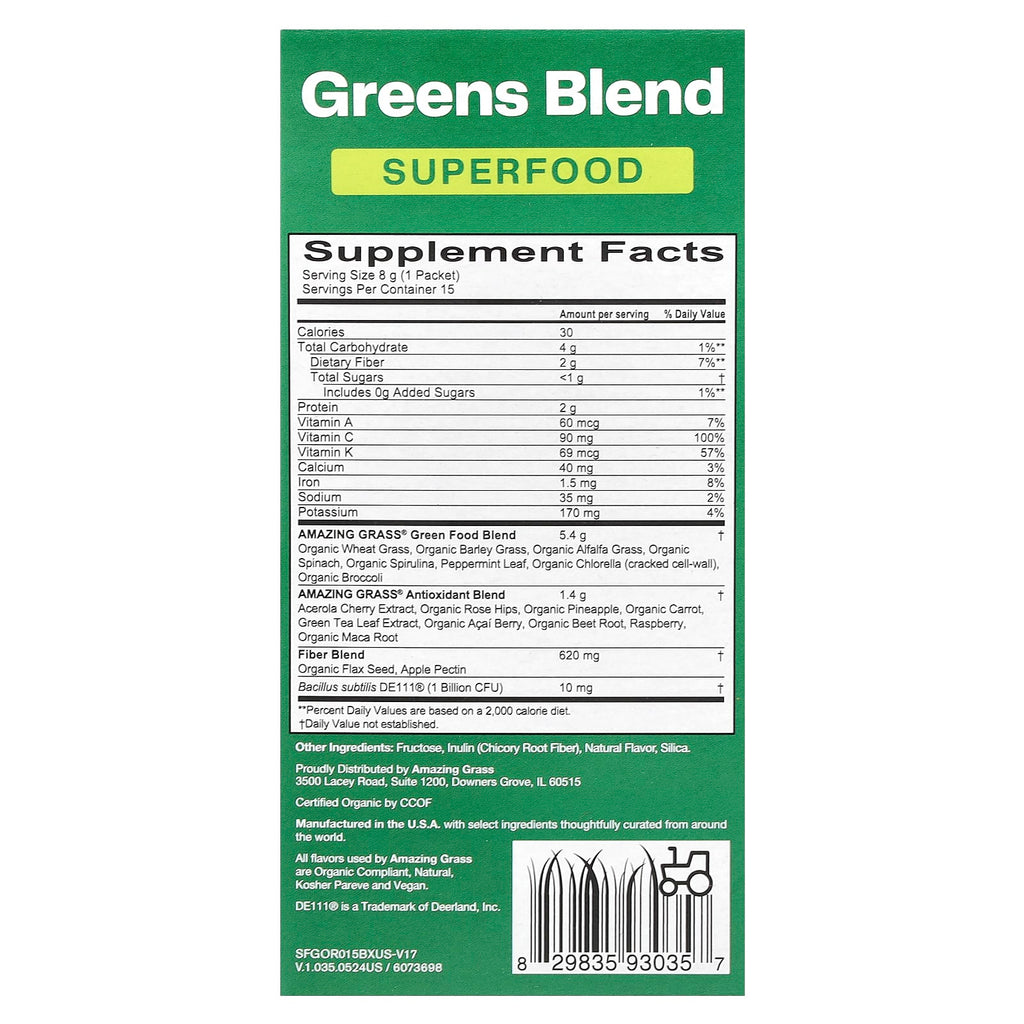 Amazing Grass, Greens Blend Superfood, 15 Individual Packets, 0.28 oz (8 g) Each