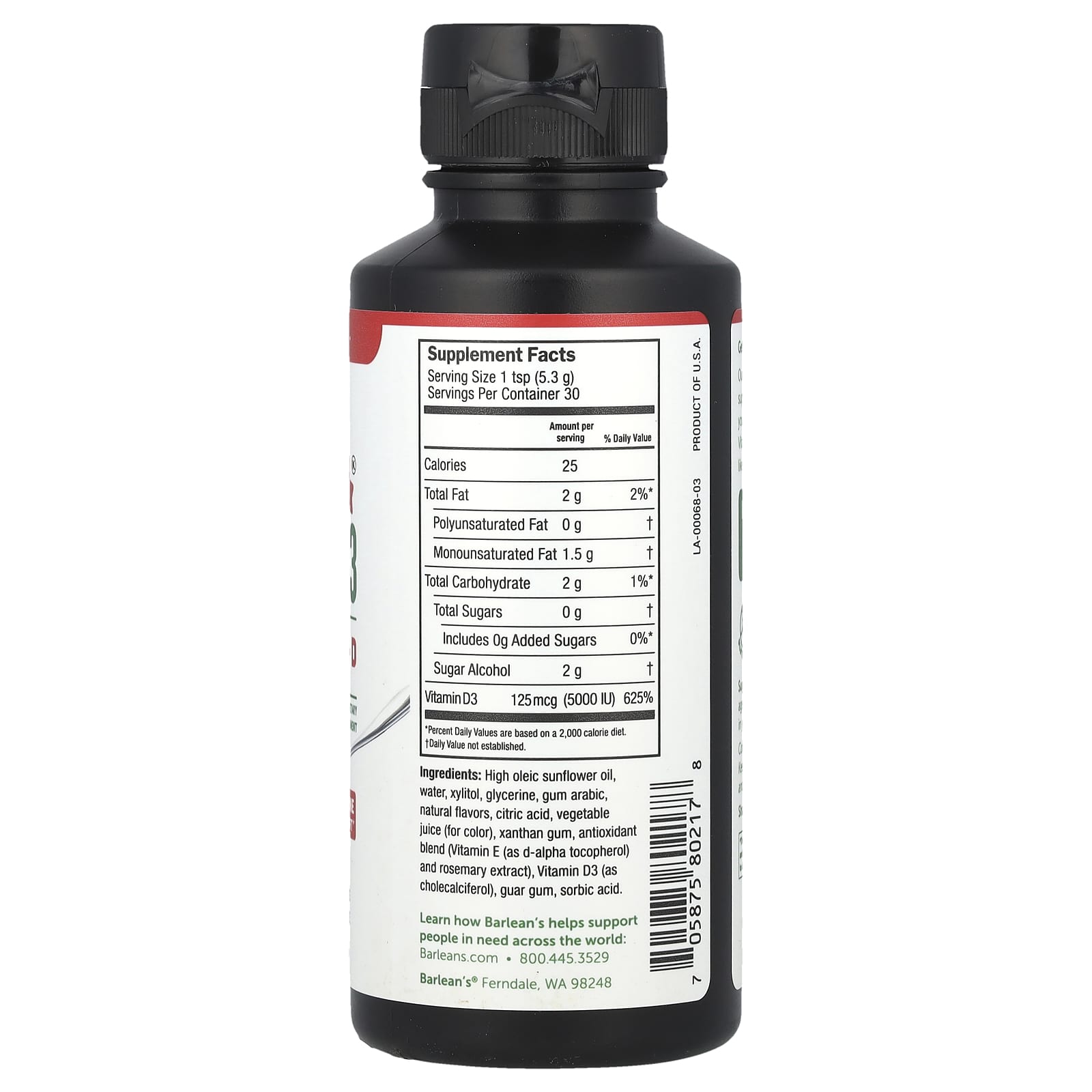 Barlean's, Seriously Delicious, Liquid Vitamin D3, Strawberry Milkshake, 125 mcg (5,000 IU), 5.6 oz (159 g)