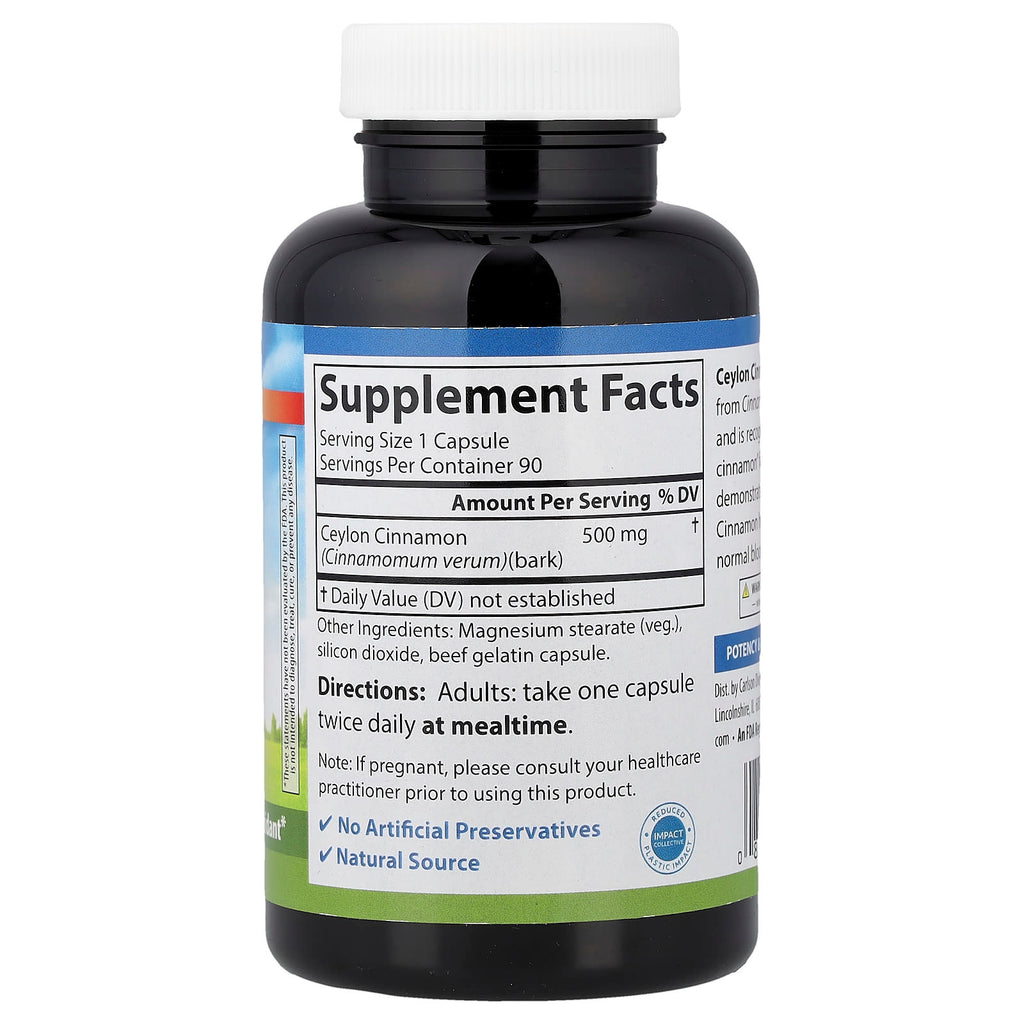 Carlson, Ceylon Cinnamon, 90 Capsules (500 mg per Capsule)
