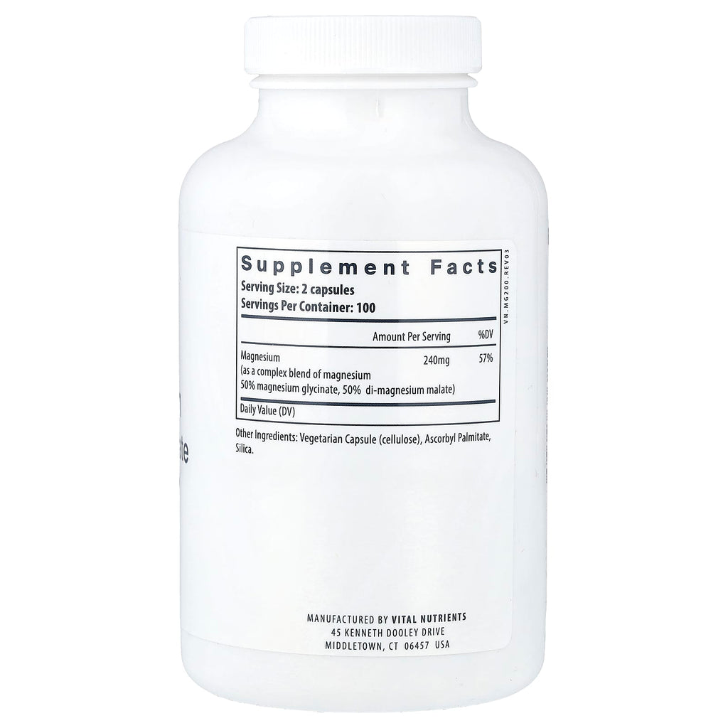 Vital Nutrients, Magnesium, Glycinate + Malate, 200 Vegan Capsules (120 mg per Capsule)