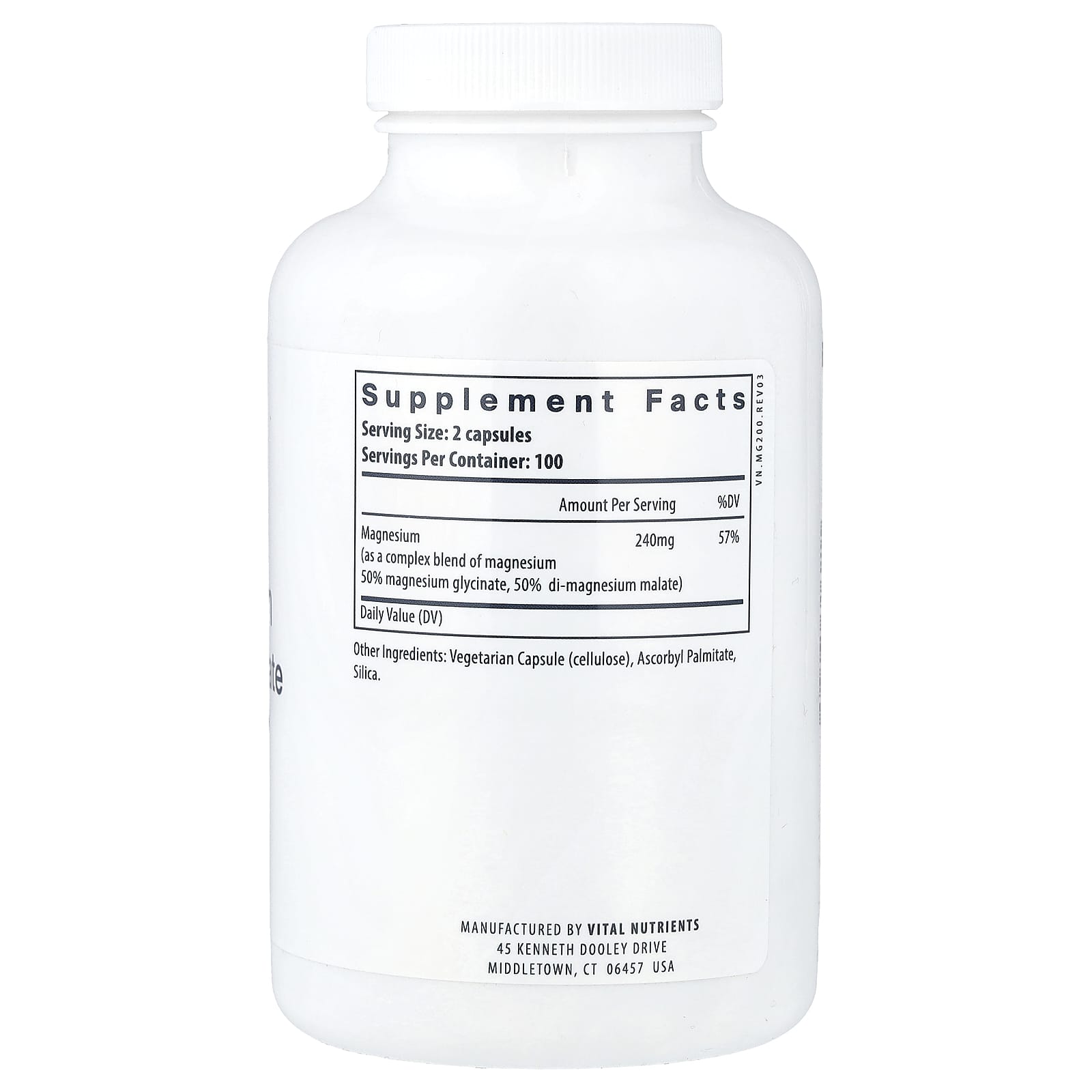 Vital Nutrients, Magnesium, Glycinate + Malate, 200 Vegan Capsules (120 mg per Capsule)