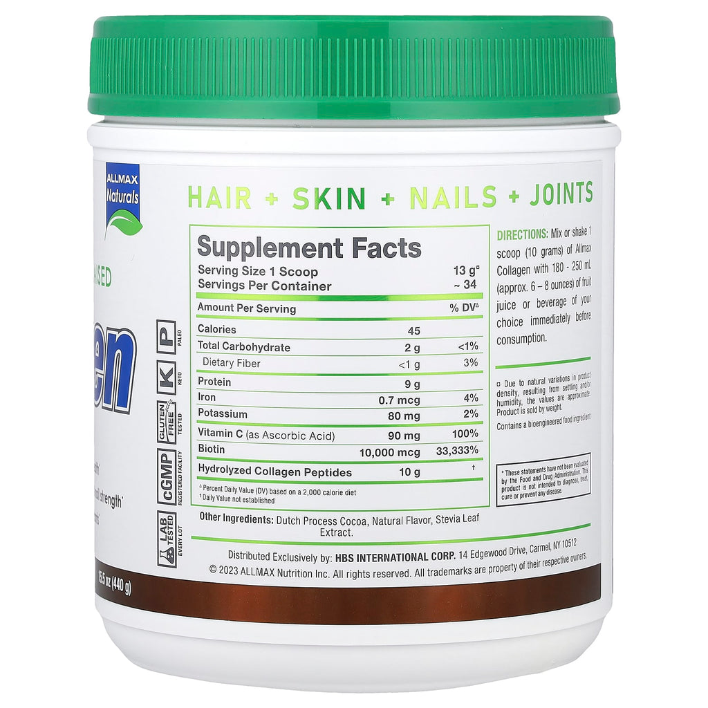 ALLMAX, Collagen with Biotin & Vitamin C, Chocolate, 15.5 oz (440 g)