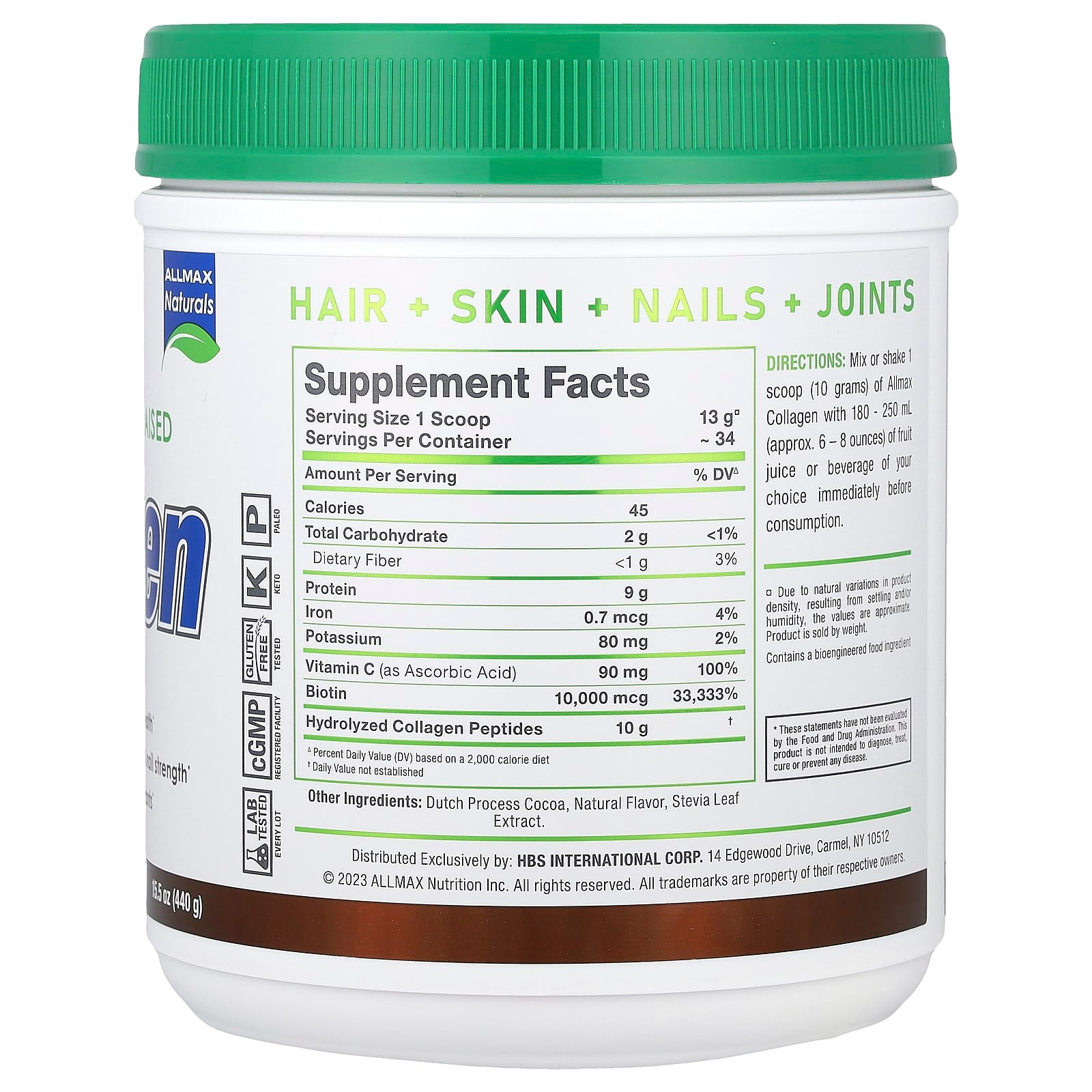 ALLMAX, Collagen with Biotin & Vitamin C, Chocolate, 15.5 oz (440 g)