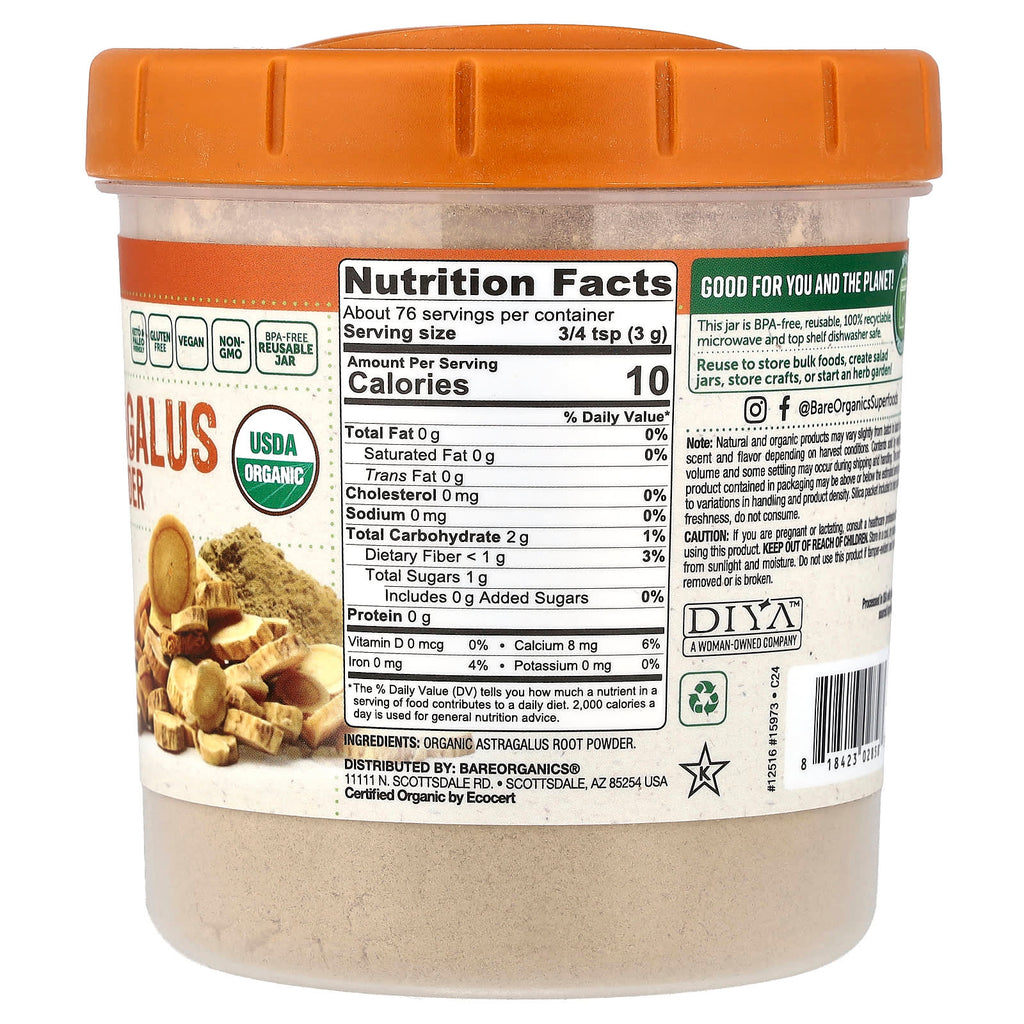 BareOrganics, Organic Astragalus Root Powder, 8 oz (227 g)