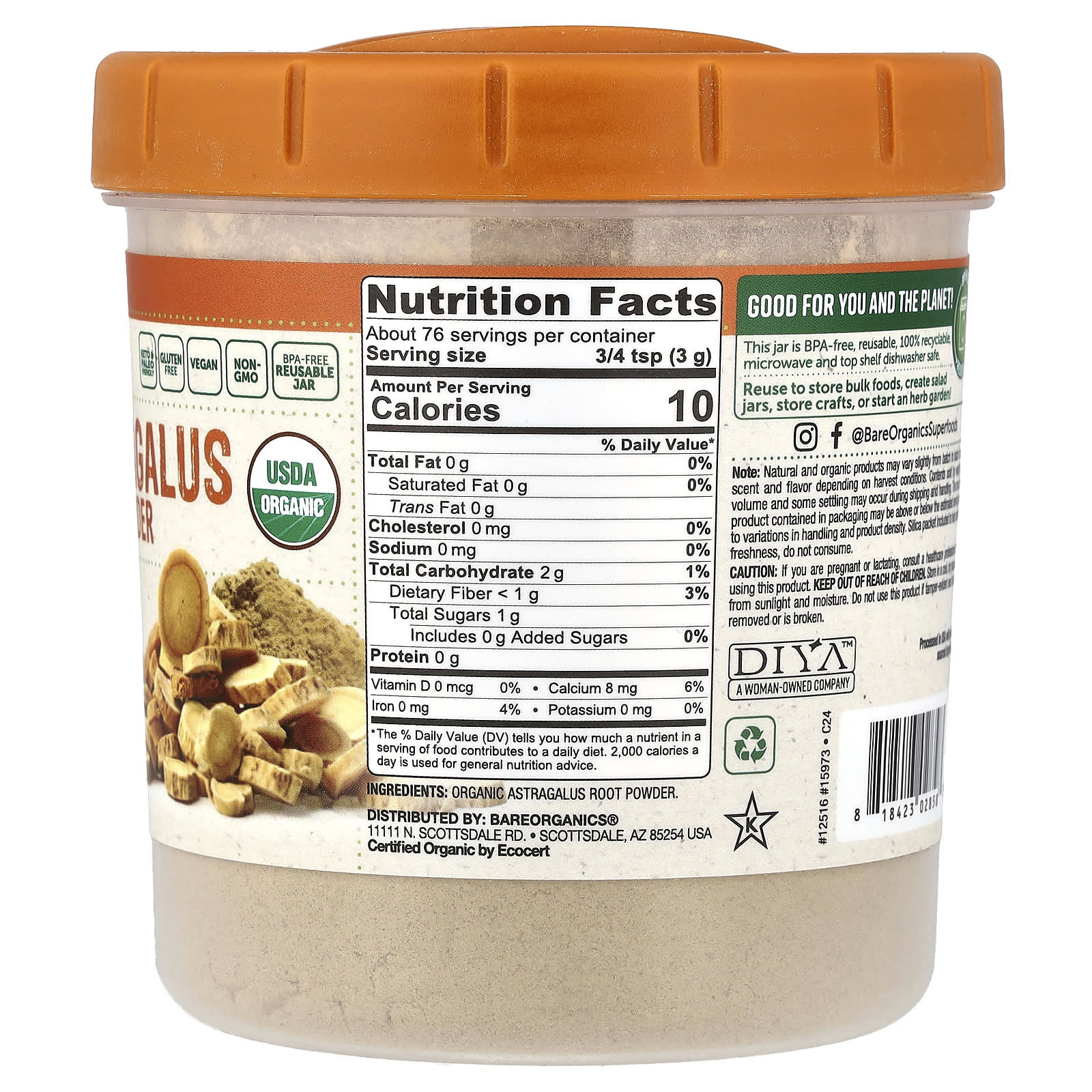 BareOrganics, Organic Astragalus Root Powder, 8 oz (227 g)