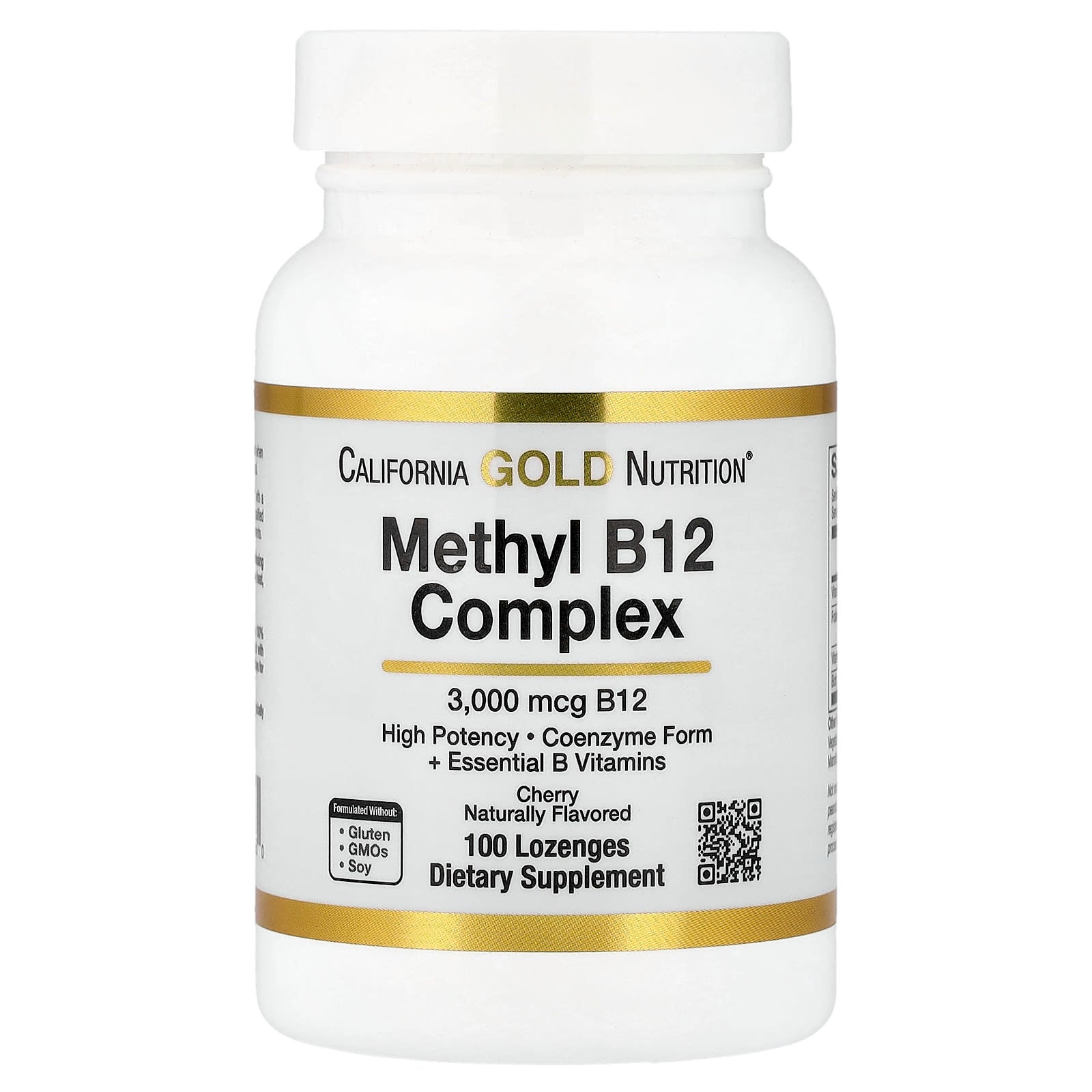 California Gold Nutrition, Vitamin B12 as Methylcobalamin with Folate, Biotin and Vitamin B6, Cherry, 100 Lozenges