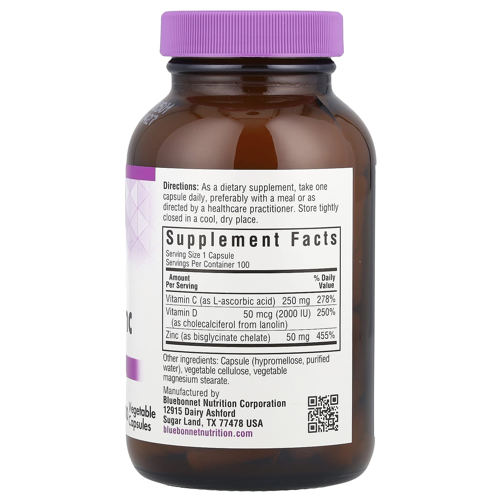 Bluebonnet Nutrition, Vitamin C, D3 & Zinc, 100 Vegetable Capsules