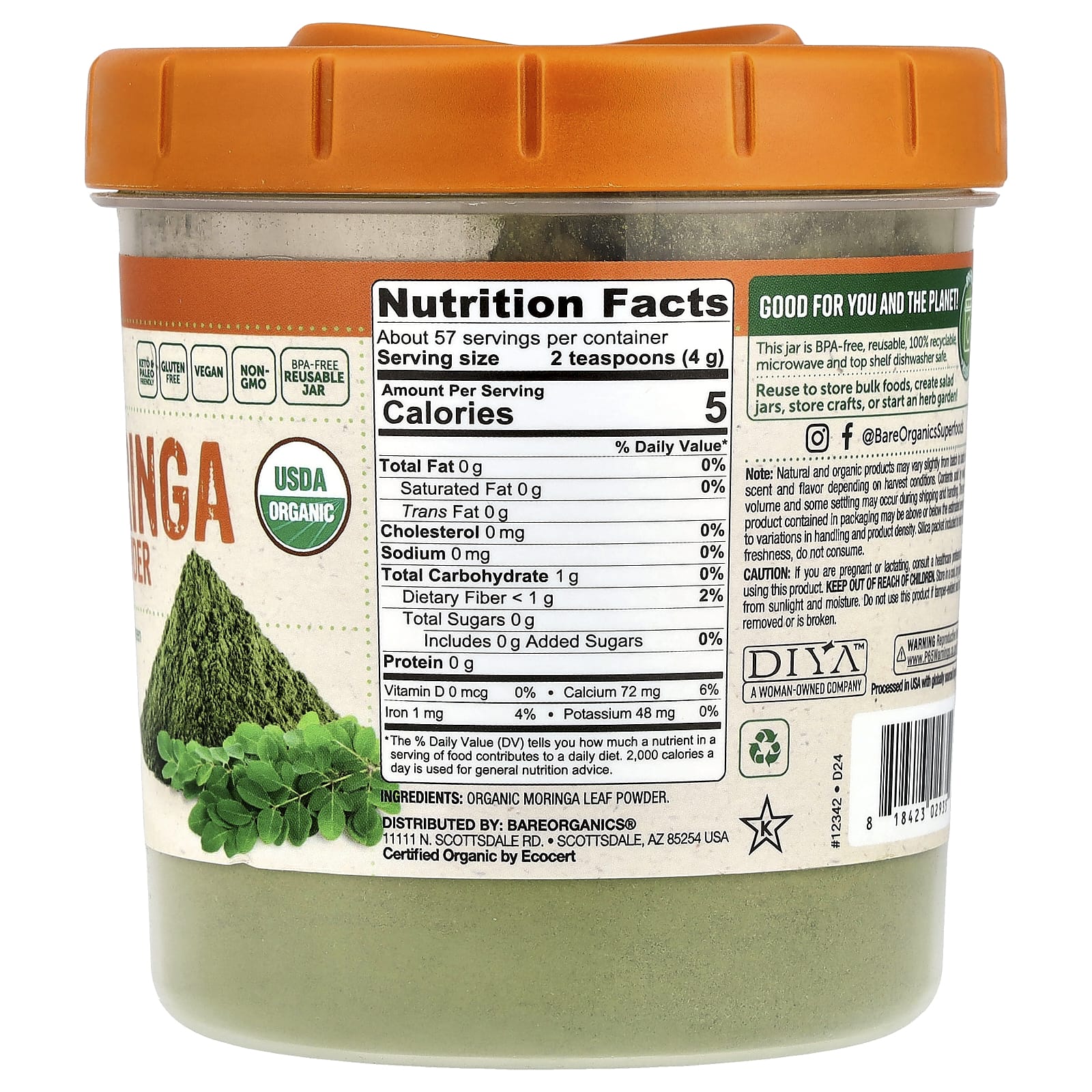 BareOrganics, Organic Moringa Leaf Powder, 8 oz (227 g)