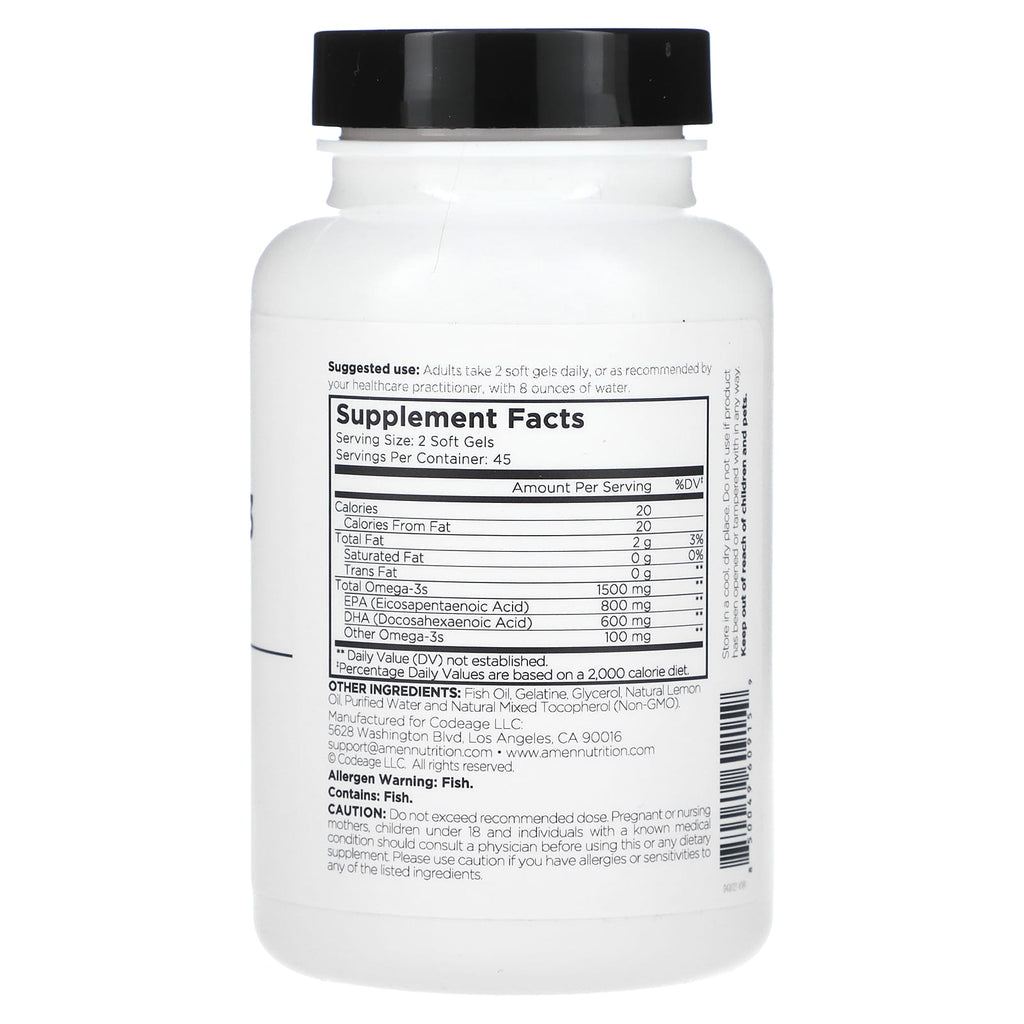 Codeage, Amen, Omega-3, 90 Softgels (750 mg per Soft Gel)