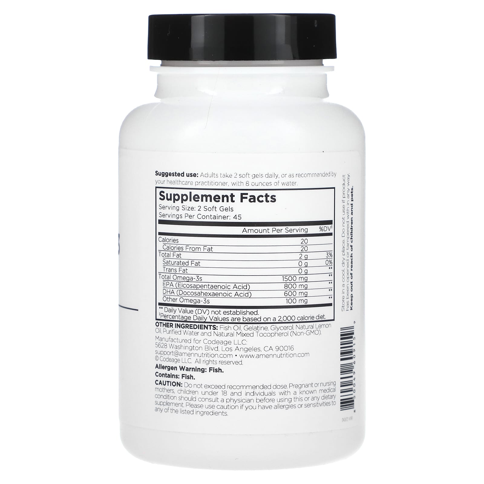 Codeage, Amen, Omega-3, 90 Softgels (750 mg per Soft Gel)