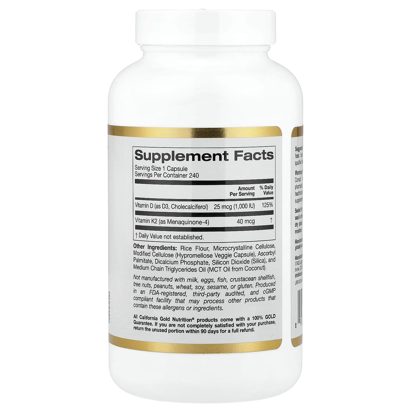 California Gold Nutrition, Vitamin D3 + K2, 240 Veggie Capsules