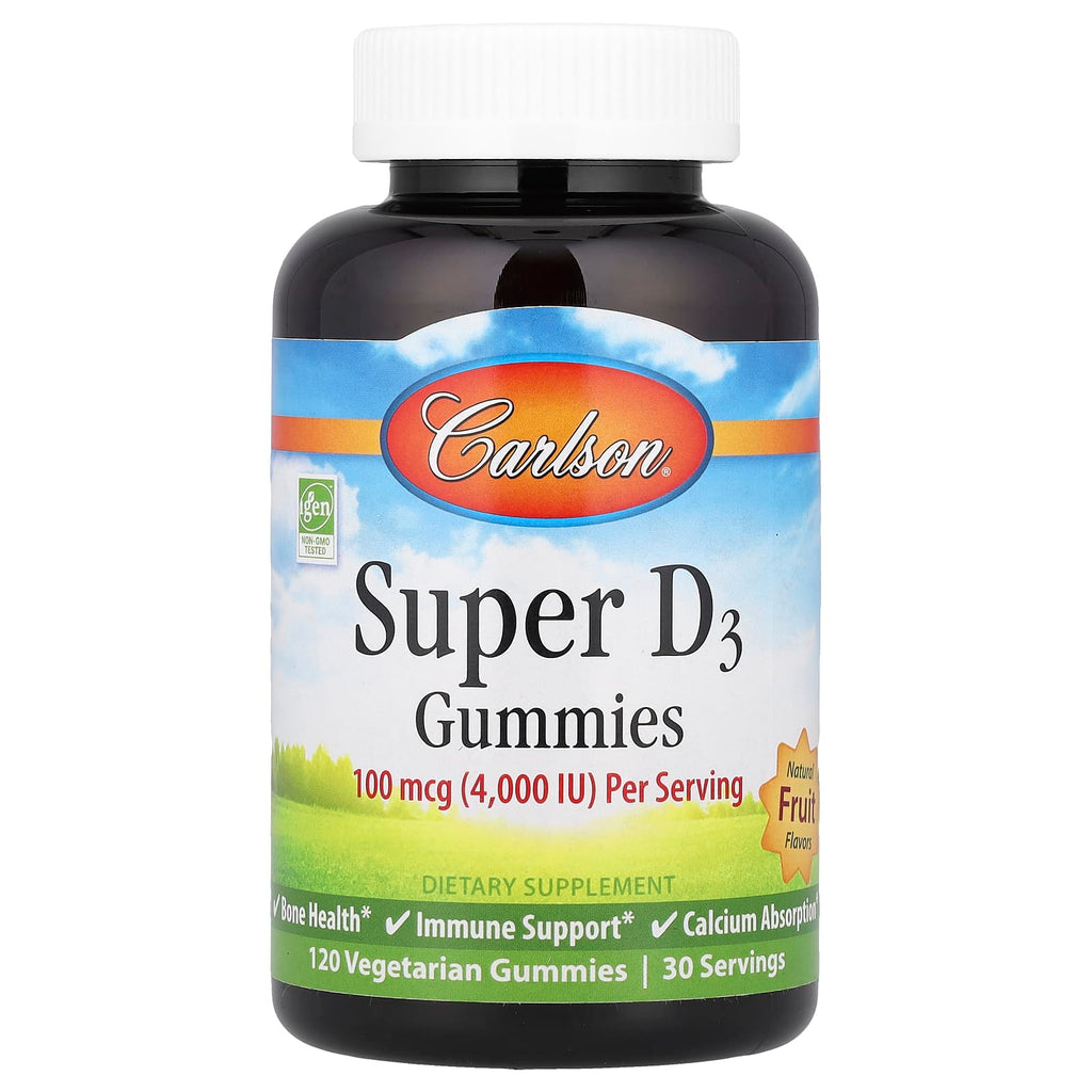 Carlson, Super D3 Gummies, Natural Fruit, 120 Vegetarian Gummies (25 mcg (1,000 IU) per Gummy)
