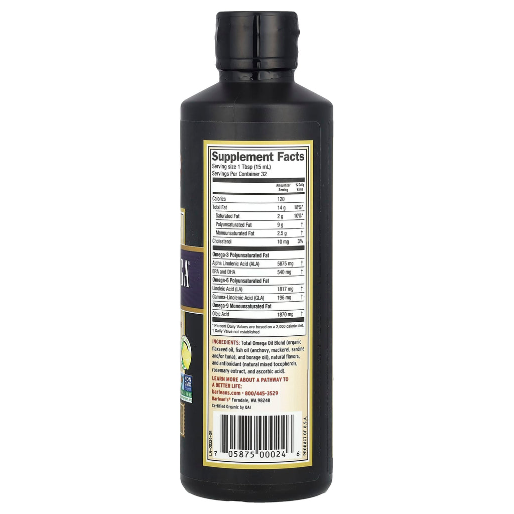 Barlean's, Master Blend, Total Omega® 3 · 6 · 9, Lemonade, 16 fl oz (473 ml)