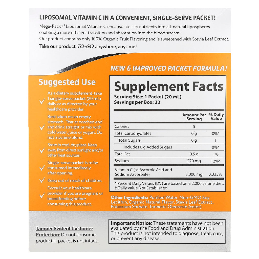 Aurora Nutrascience, Mega-Pack+®, Liposomal Vitamin C, 32 Packs, 0.68 fl oz (20 ml) Each