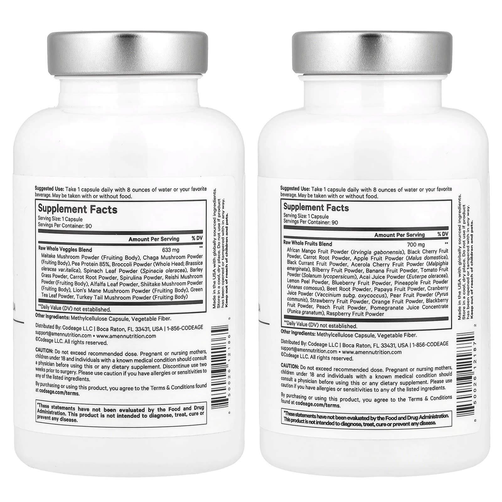 Codeage, Amen, Fruits & Veggies, 2 Bottles, 90 Vegetable Capsules Each