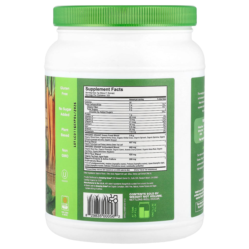 Amazing Grass, Greens Blend, Energy, Lemon-Lime, 1.54 lb (700 g)