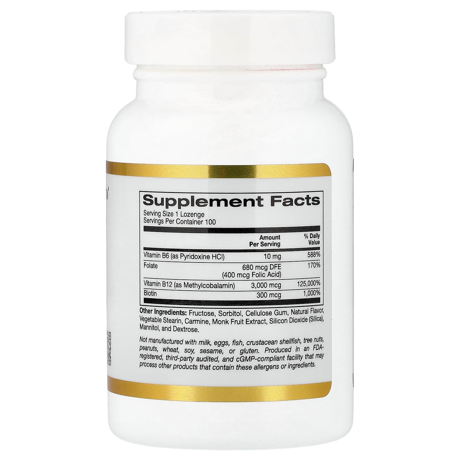 California Gold Nutrition, Vitamin B12 as Methylcobalamin with Folate, Biotin and Vitamin B6, Cherry, 100 Lozenges