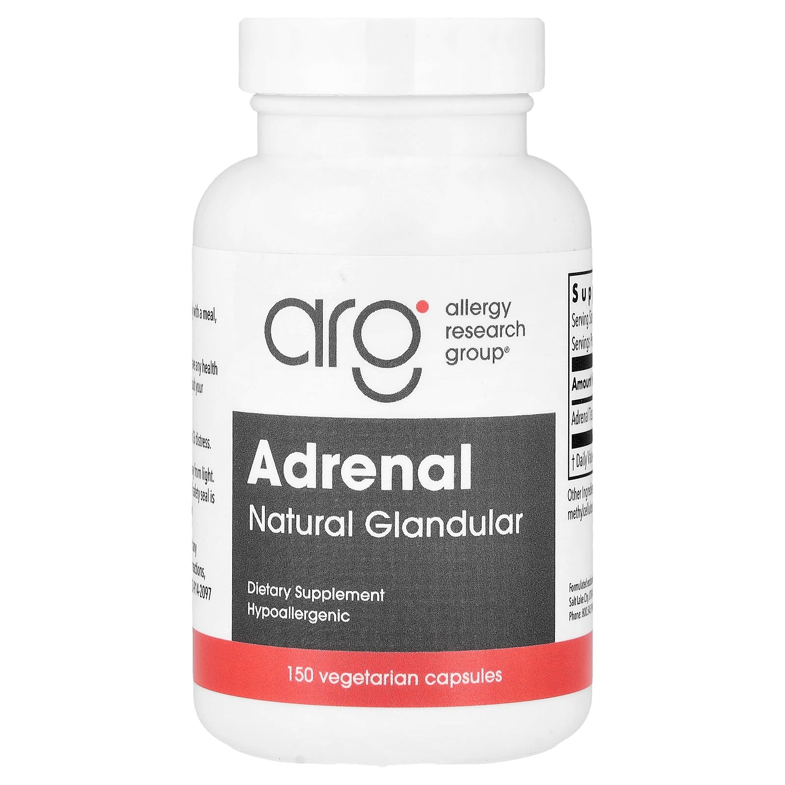 Allergy Research Group, Adrenal, Natural Glandular, 150 Vegetarian Capsules (100 mg per Capsule)