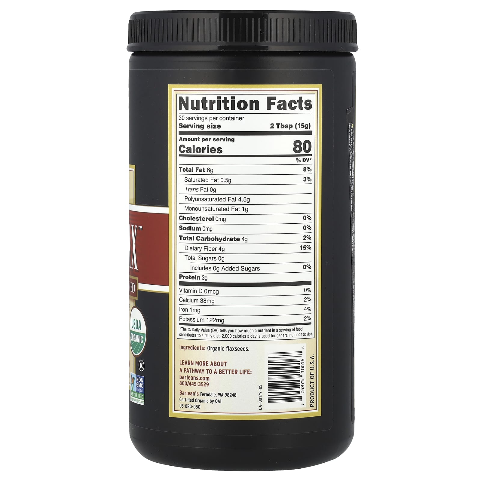 Barlean's, Organic Forti-Flax™, Premium Ground Flaxseed, 16 oz (454 g)