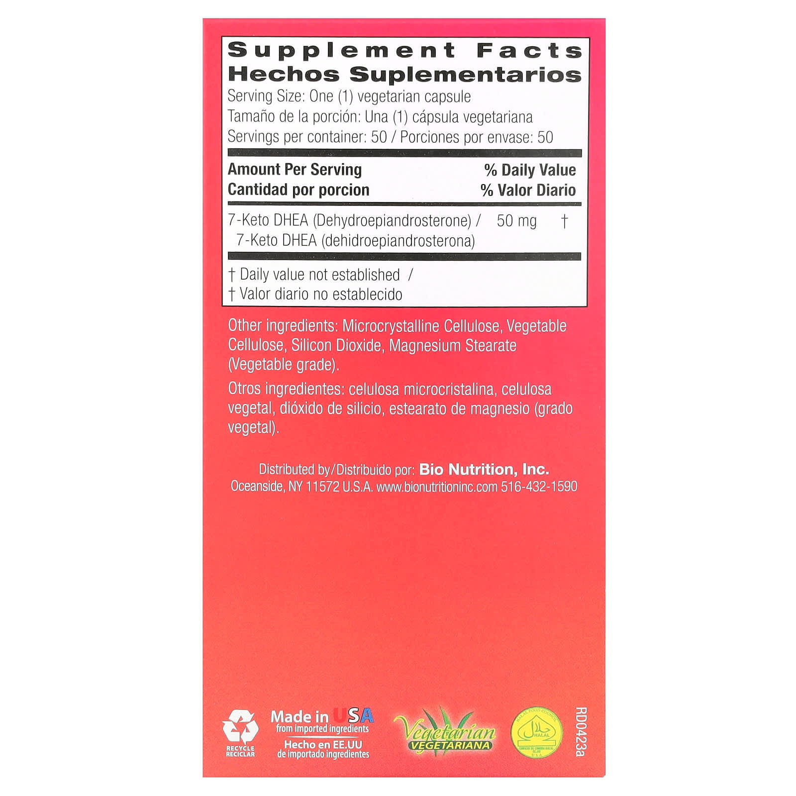 Bio Nutrition, 7-Keto, DHEA, 50 mg, 50 Vegetarian Capsules