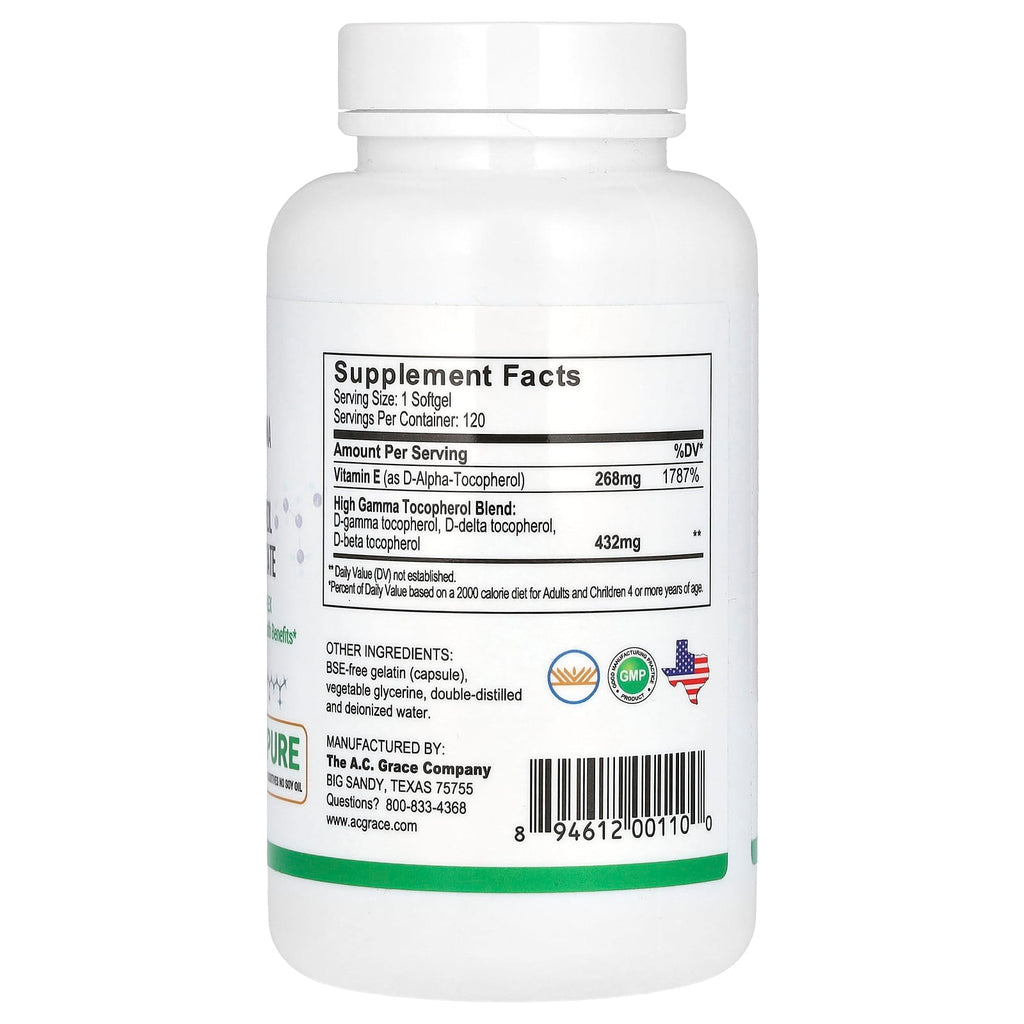 A.C. Grace Company, Unique E, High Gamma, Mixed Tocopherol Concentrate, 120 Softgels