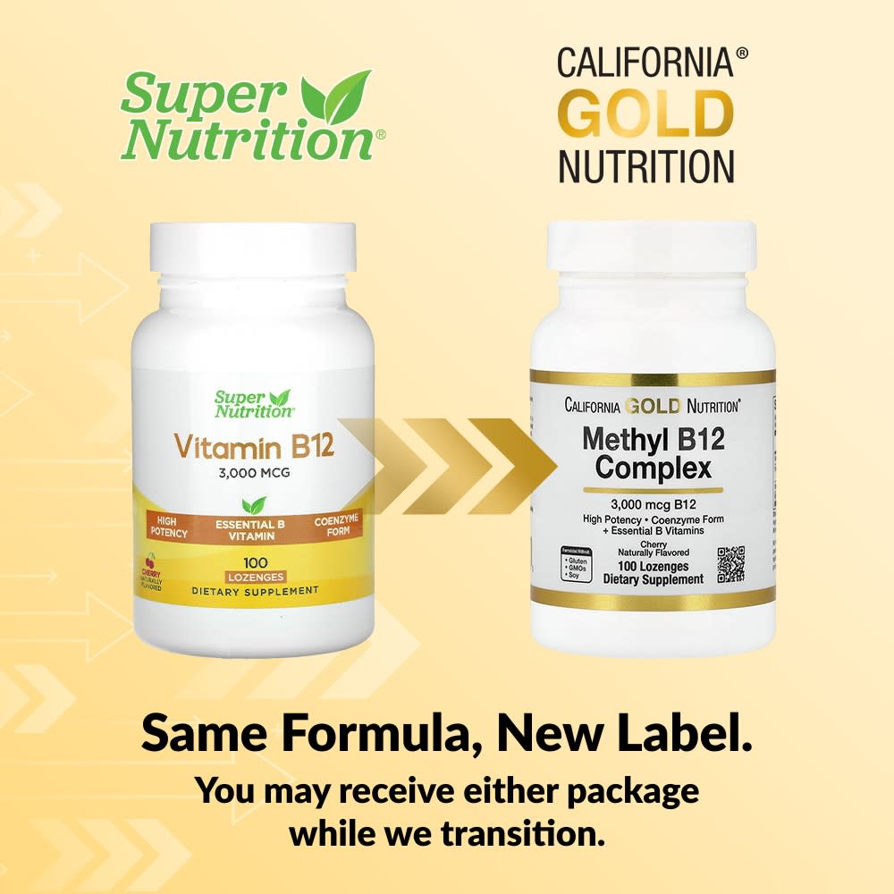 California Gold Nutrition, Vitamin B12 as Methylcobalamin with Folate, Biotin and Vitamin B6, Cherry, 100 Lozenges
