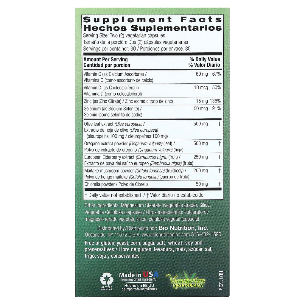 Bio Nutrition, Immune Wellness, Olive Leaf & Oregano, 60 Vegetarian Capsules