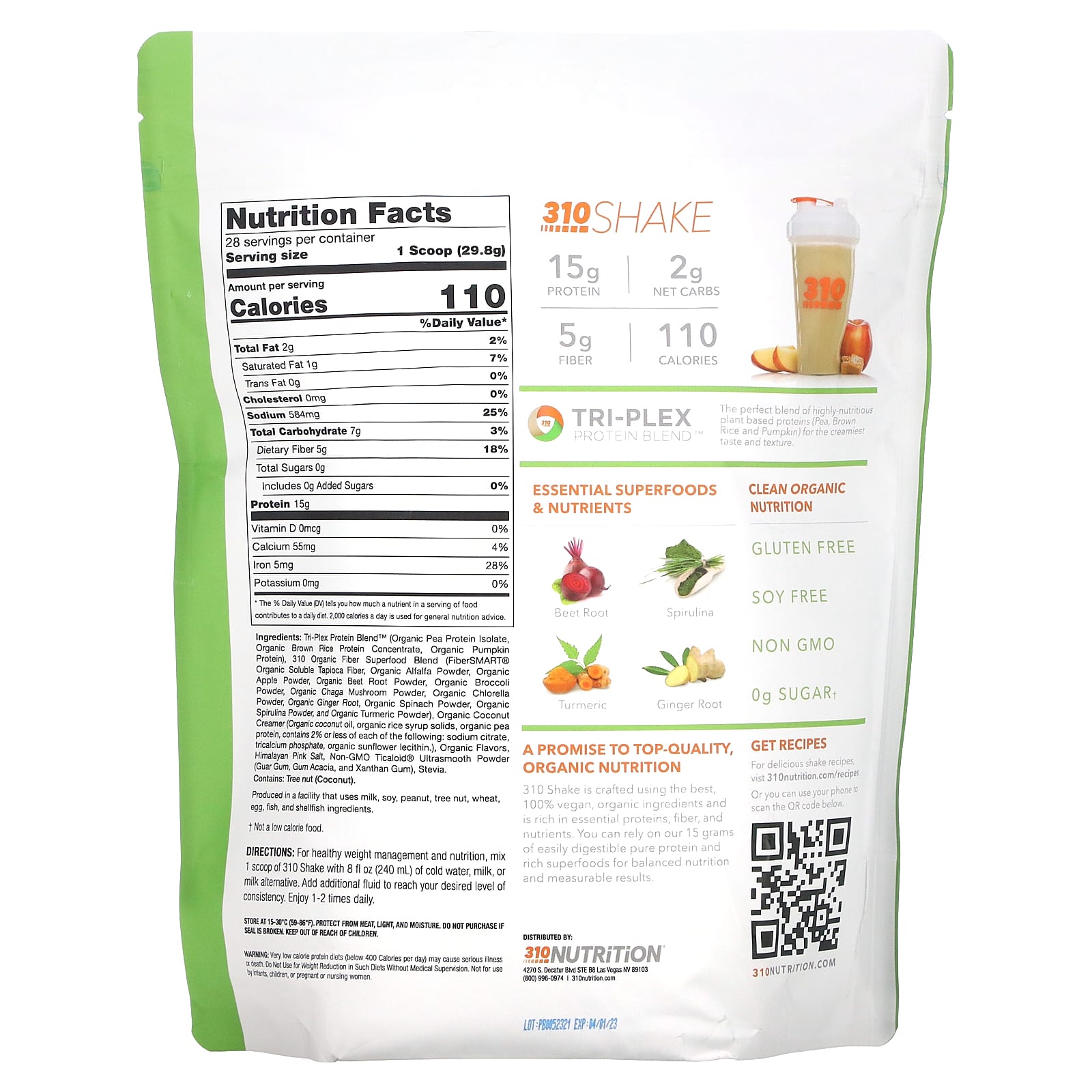 310 Nutrition, Meal Replacement Shake, Salted Caramel, 29.4 oz (834.4 g) 