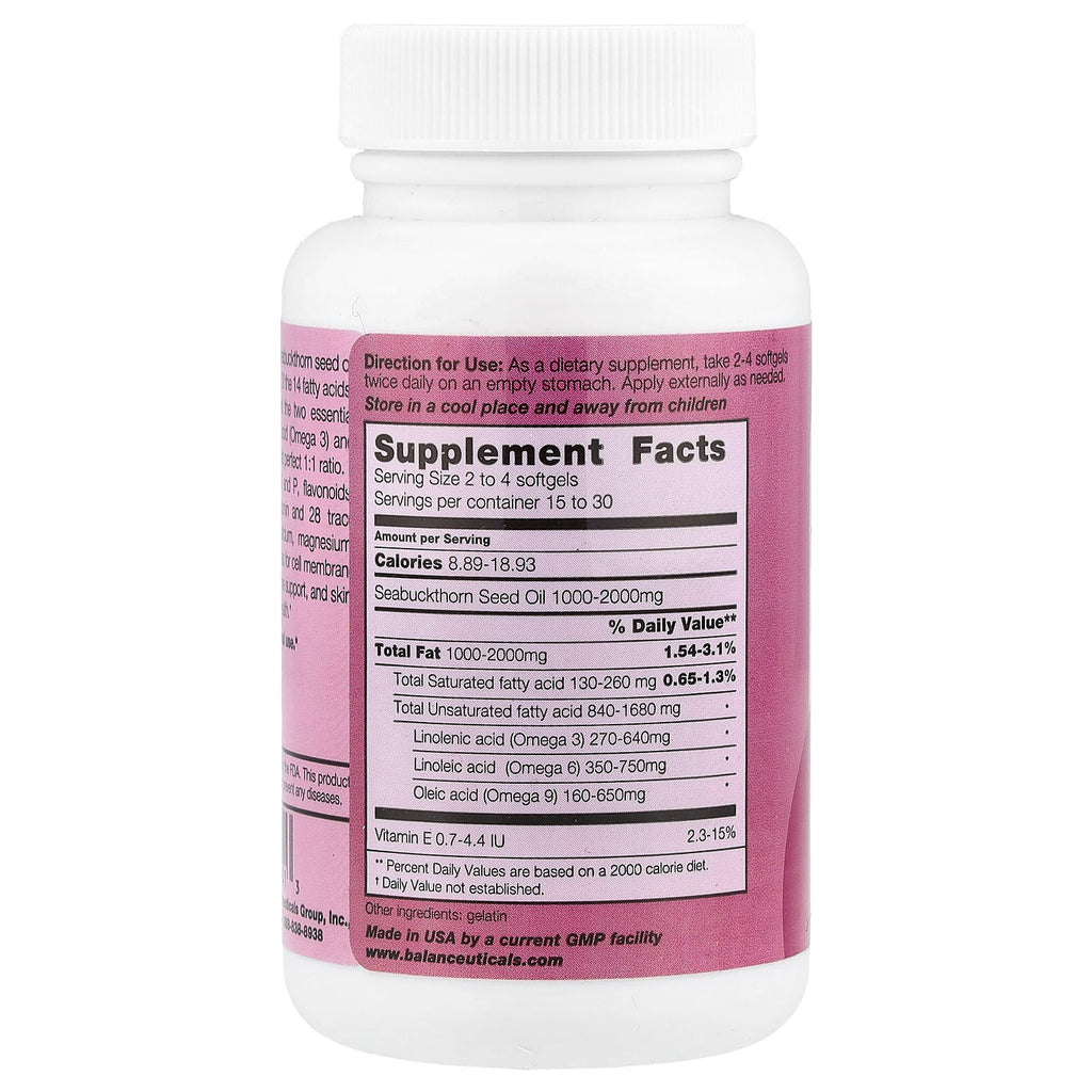 Balanceuticals, Seabuckthorn Seed Oil, 60 Softgels