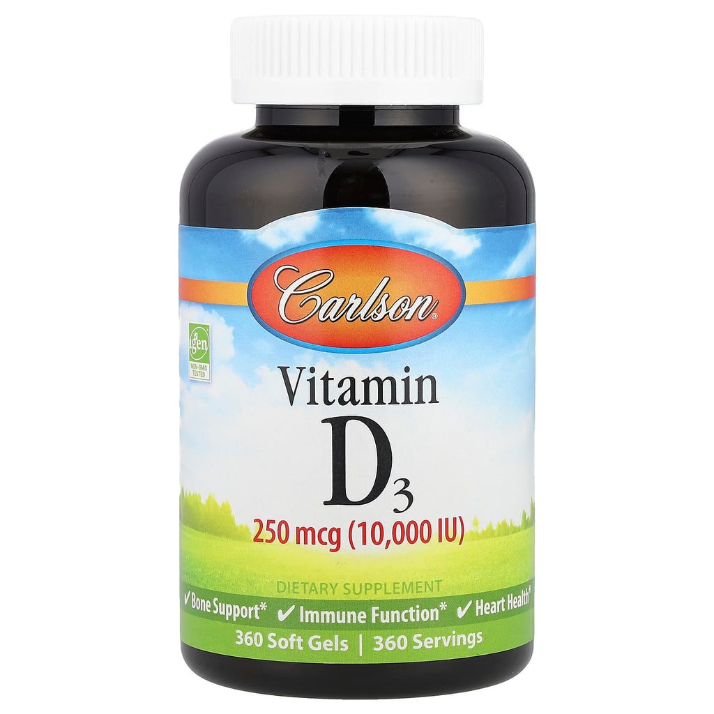 Carlson, Vitamin D3, 250 mcg (10,000 IU), 360 Soft Gels