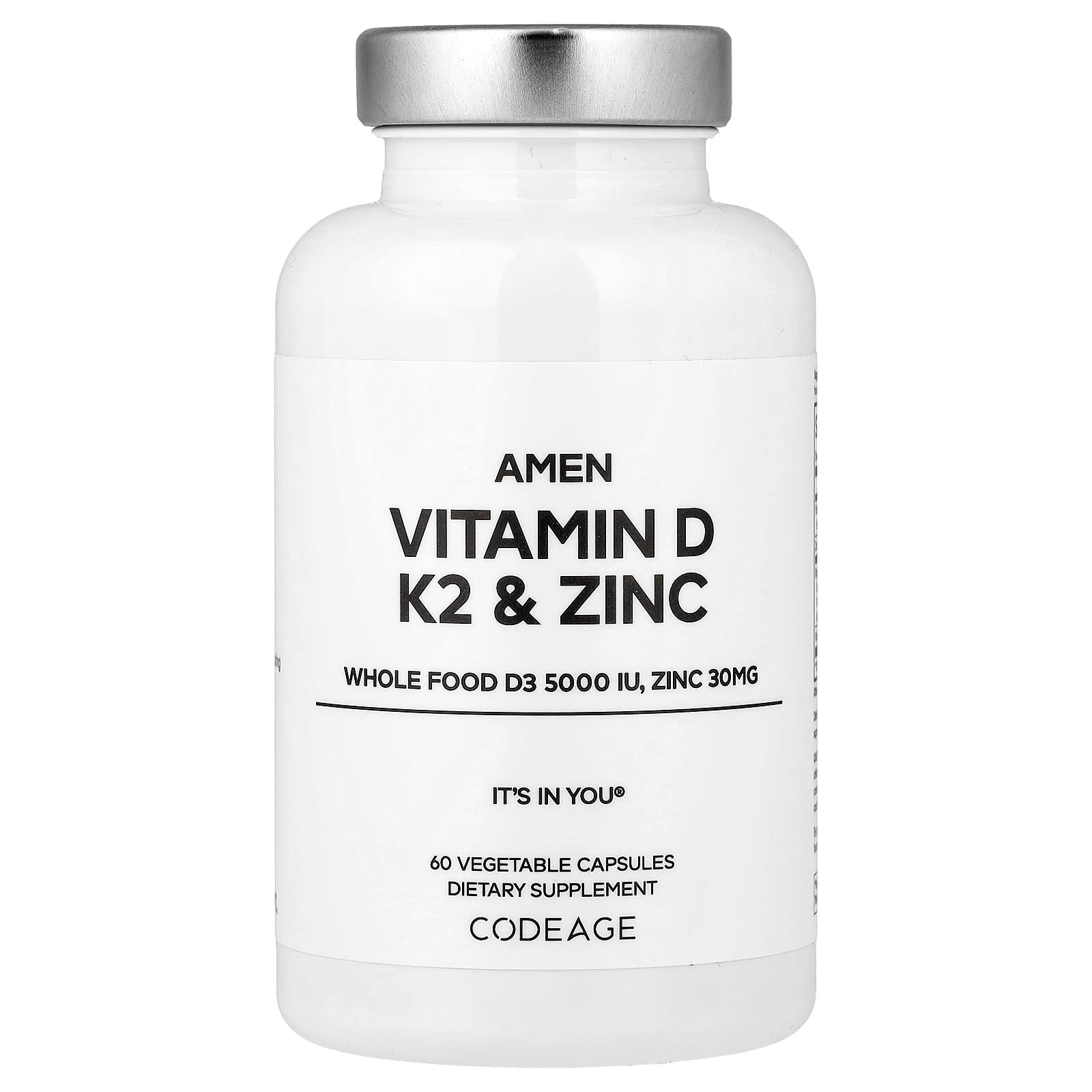 Codeage, Amen, Vitamin D, K2 & Zinc, 60 Vegetable Capsules