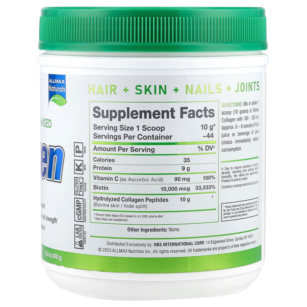 ALLMAX, Collagen with Biotin & Vitamin C, Unflavored, 15.5 oz (440 g)