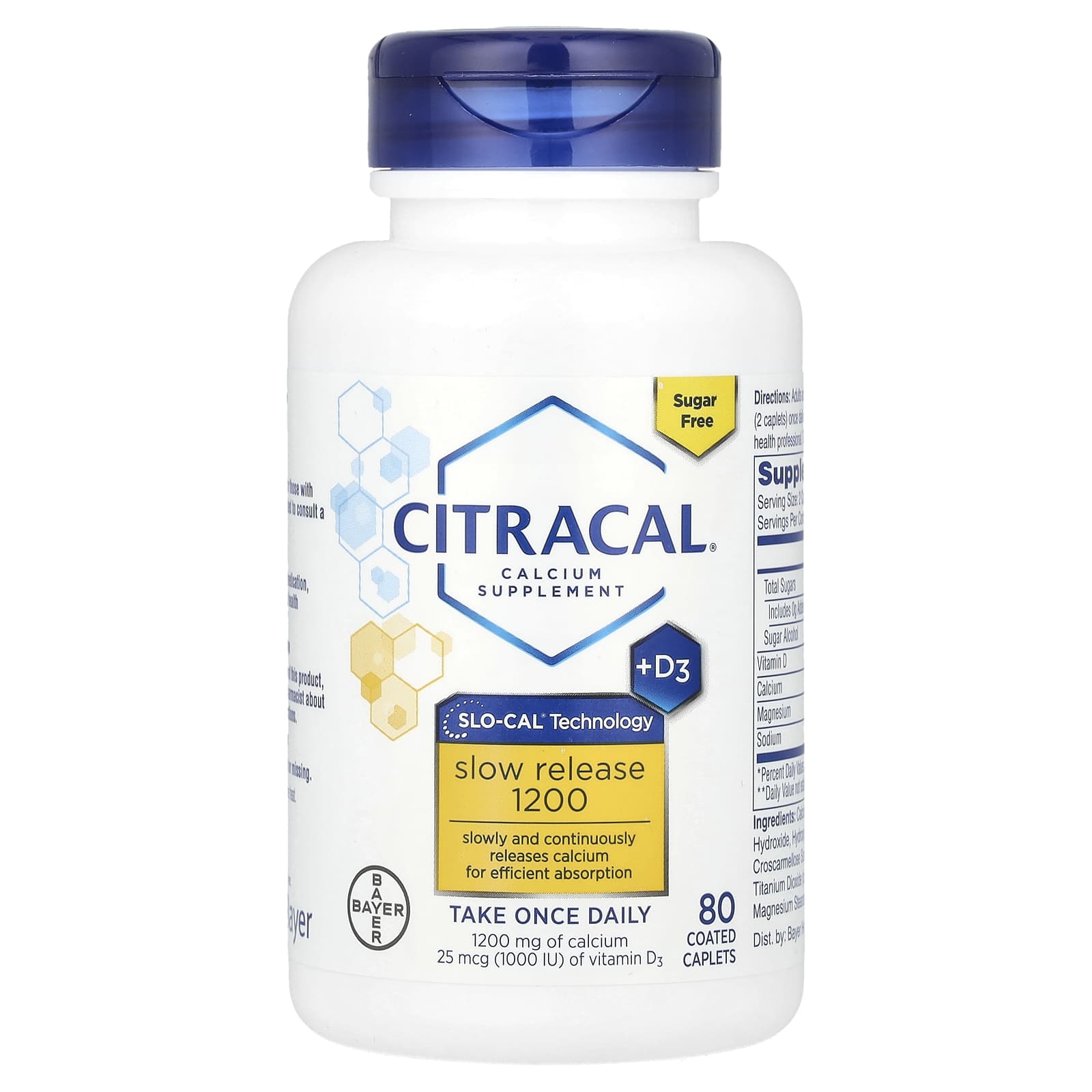 Citracal, Calcium Supplement + D3, Slow Release 1200 , 80 Coated Tablets