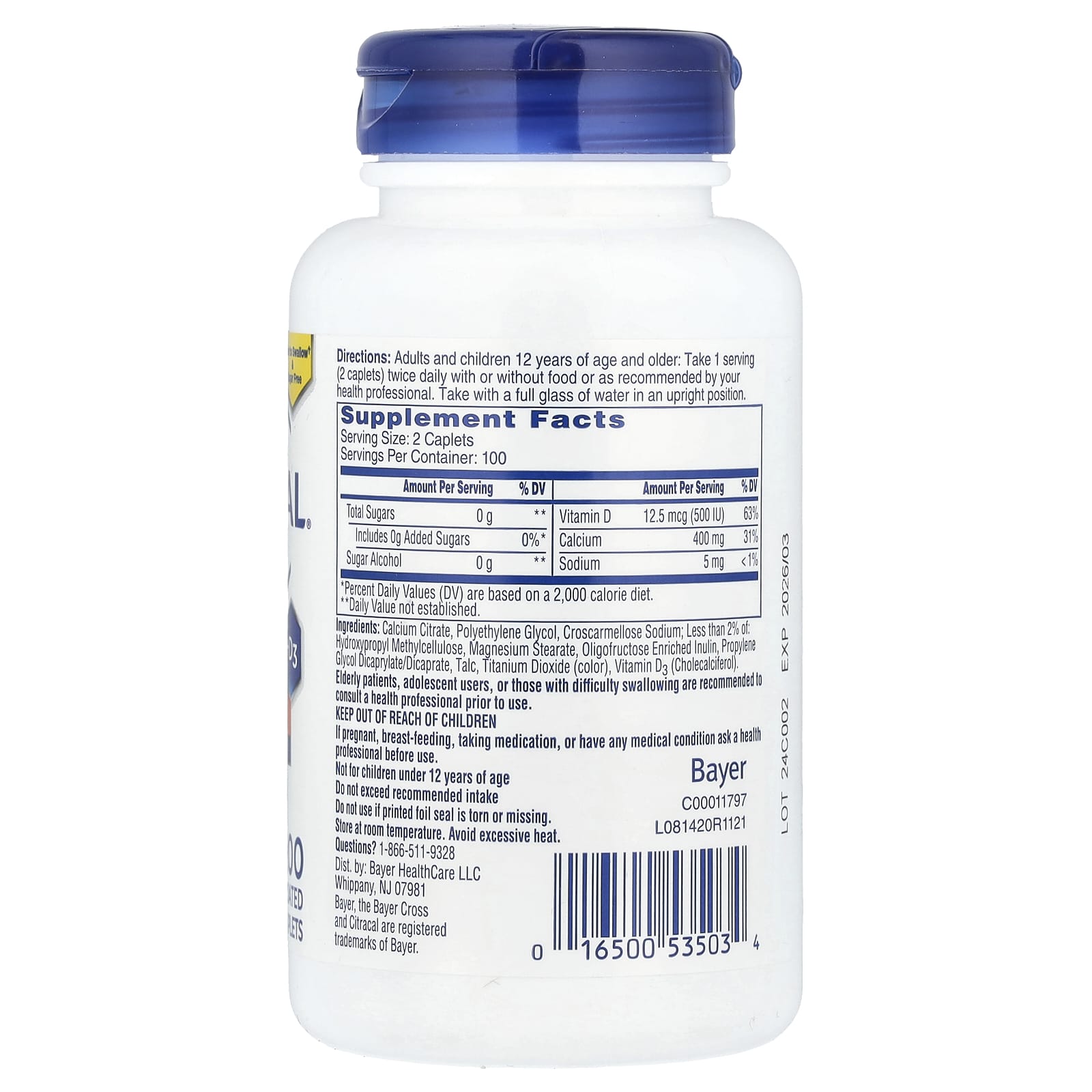 Citracal, Calcium Supplement +D3, Petites, 200 Coated Caplets